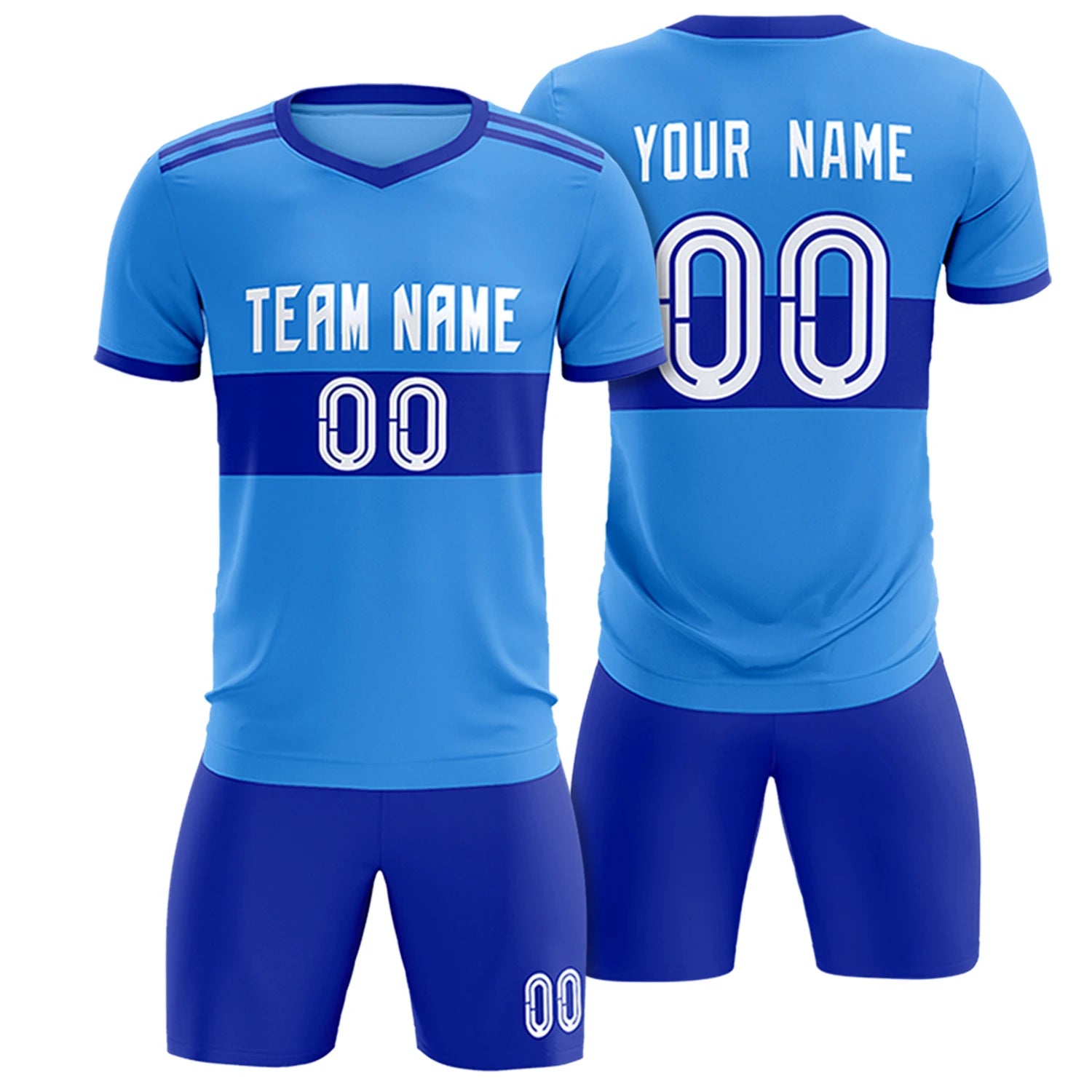 Custom Powder Blue-Royal Blue Breathable Soccer Sets Jersey