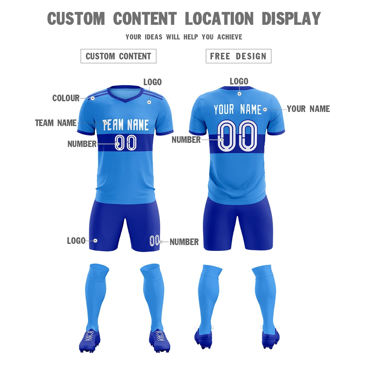 Custom Powder Blue-Royal Blue Breathable Soccer Sets Jersey