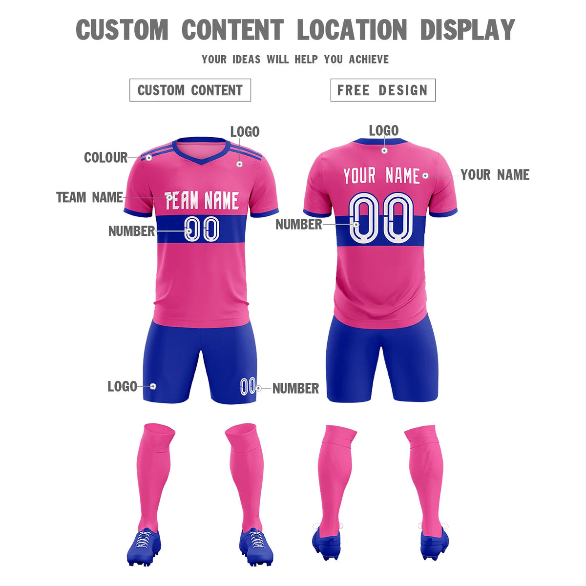 Custom Pink-Royal Blue Breathable Soccer Sets Jersey