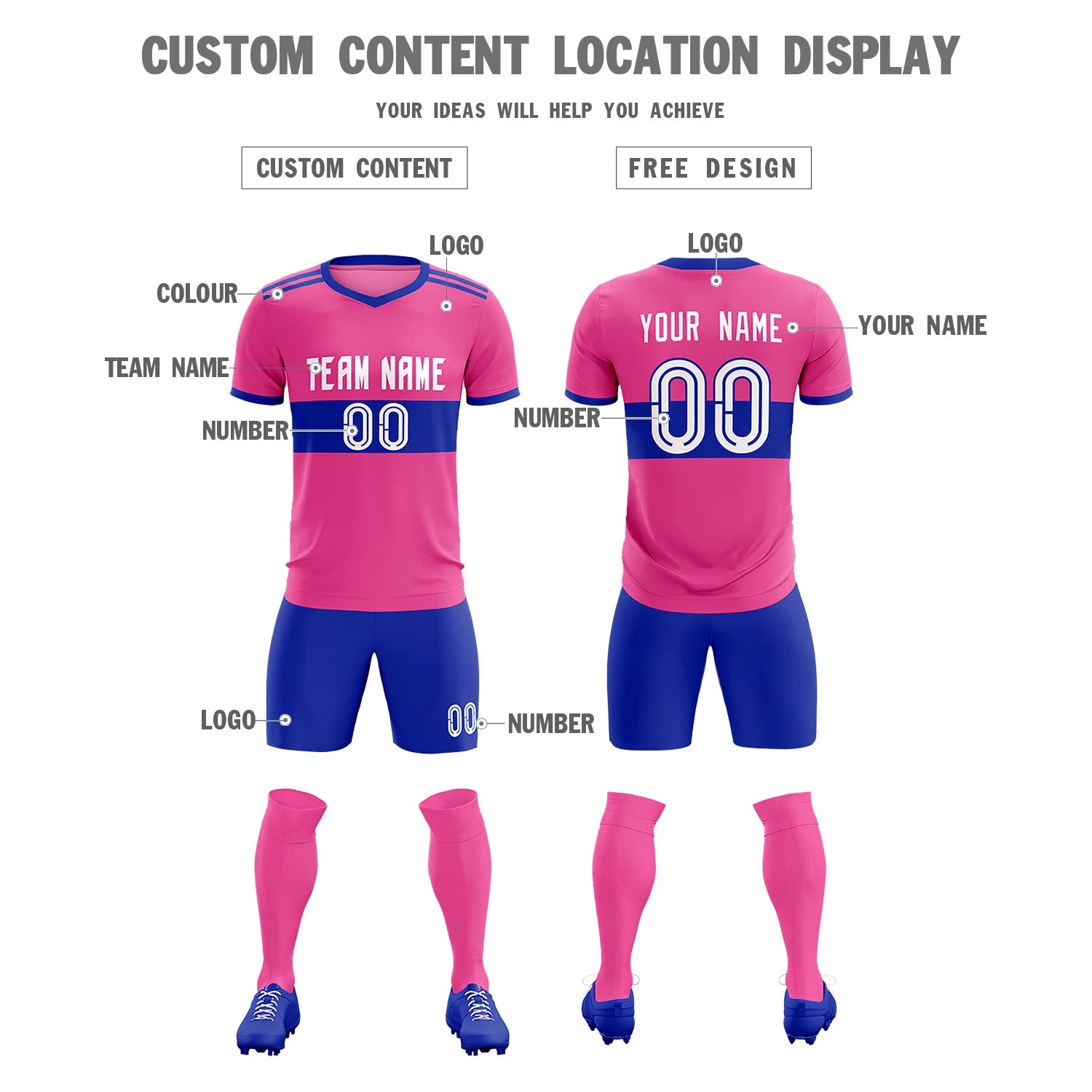 Custom Pink-Royal Blue Breathable Soccer Sets Jersey