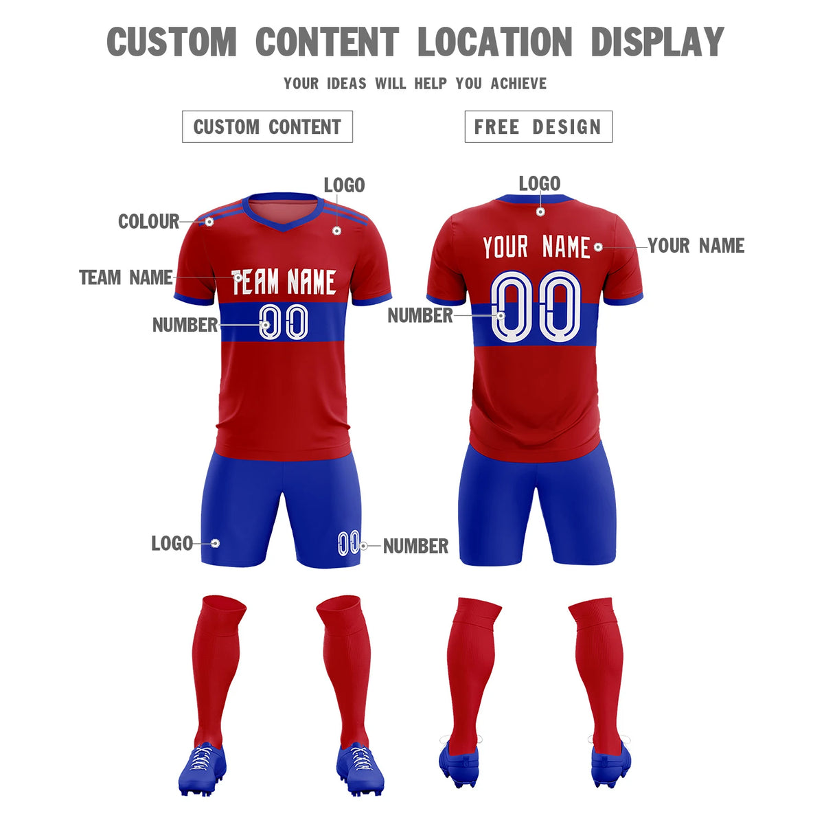 Custom Red-Royal Blue Breathable Soccer Sets Jersey