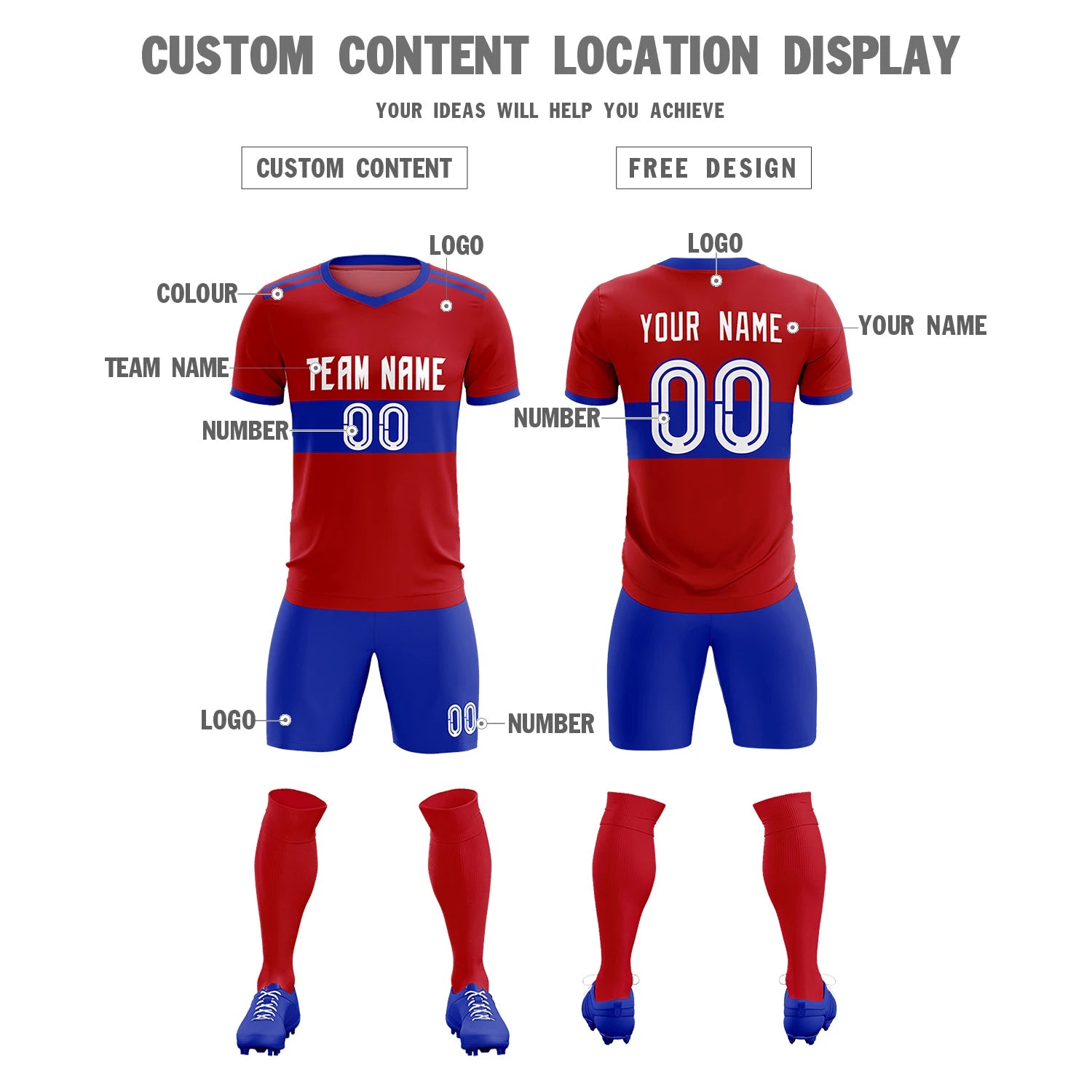 Custom Red-Royal Blue Breathable Soccer Sets Jersey