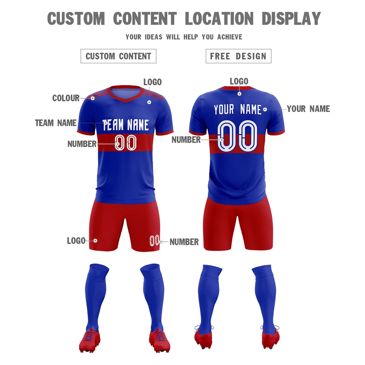 Custom Royal Blue-Red Breathable Soccer Sets Jersey