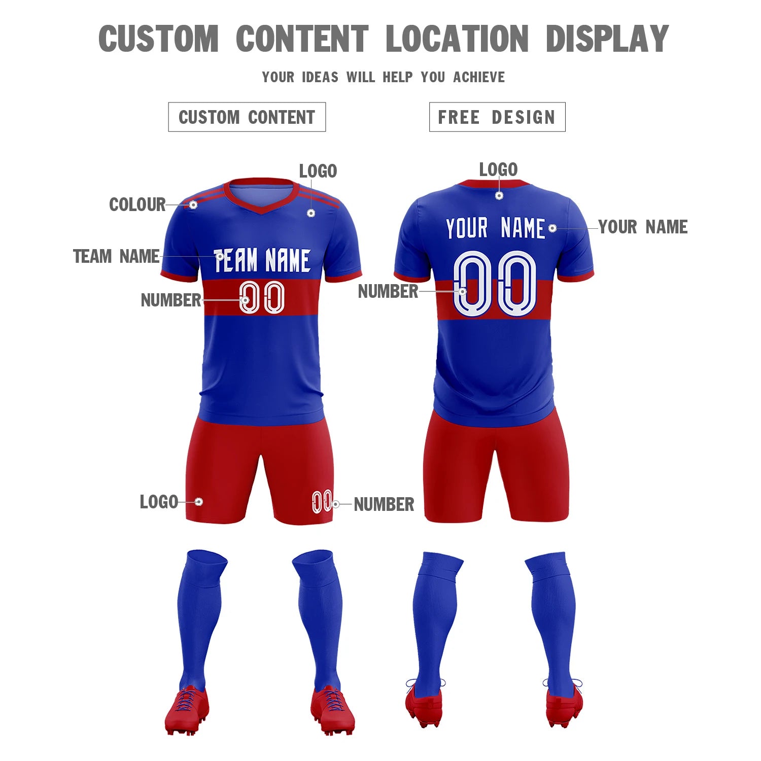 Custom Royal Blue-Red Breathable Soccer Sets Jersey