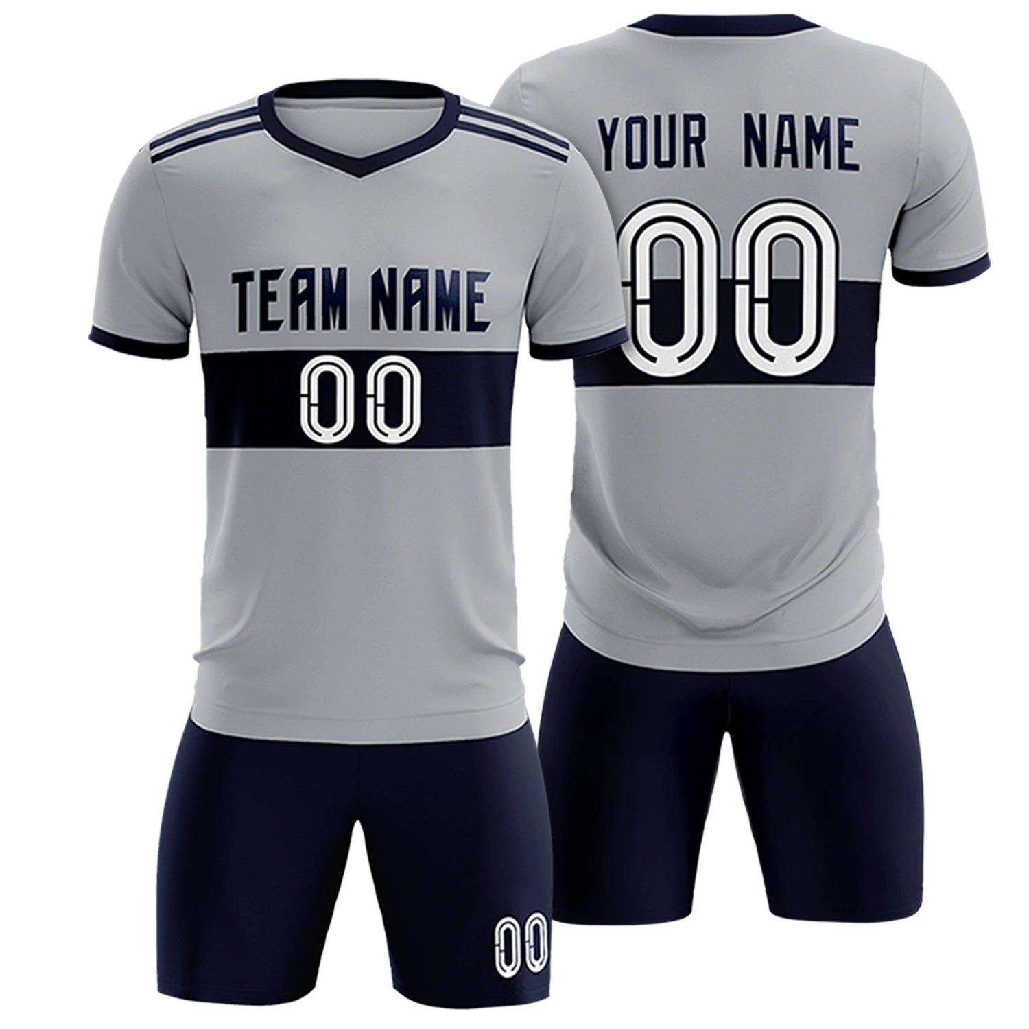 Custom Gray Navy Breathable Soccer Sets Jersey