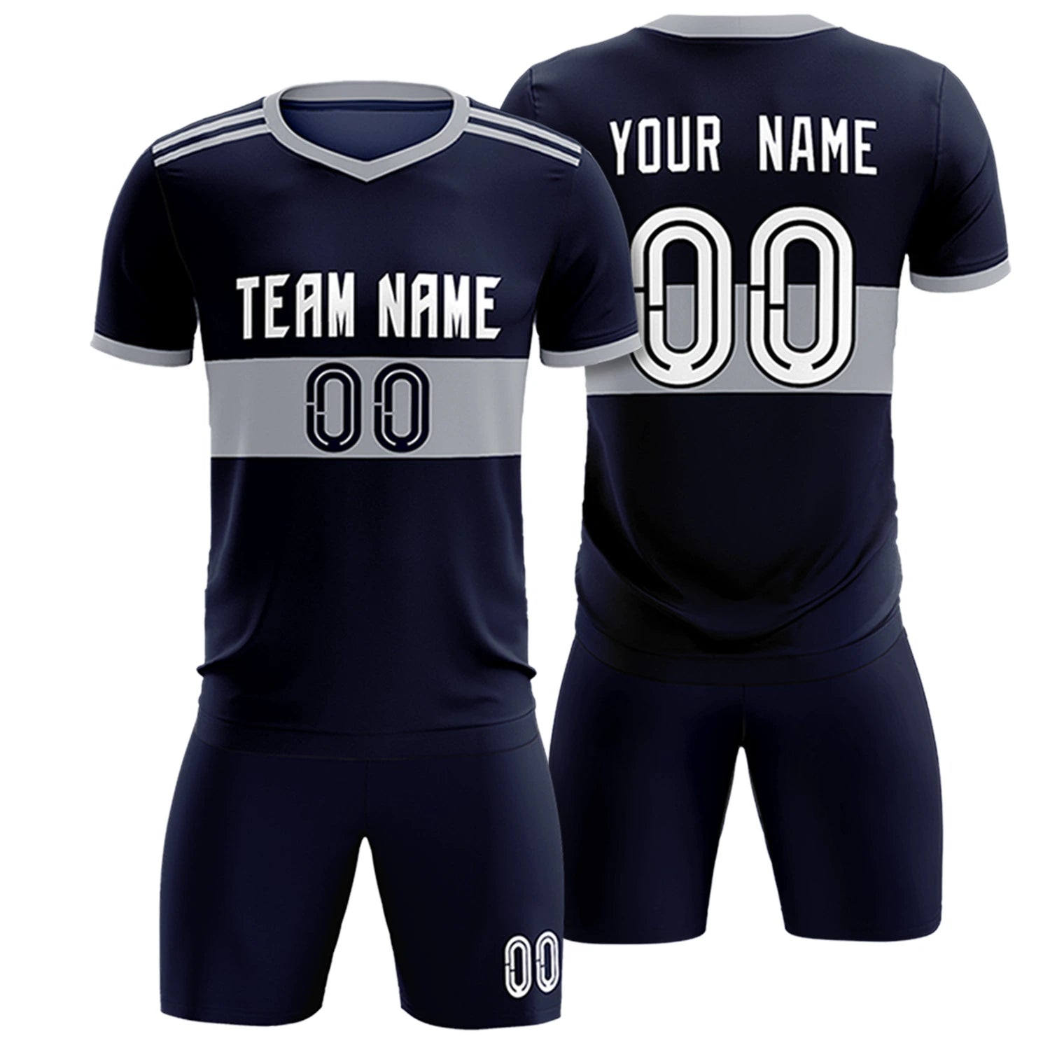 Custom Navy Gray Breathable Soccer Sets Jersey