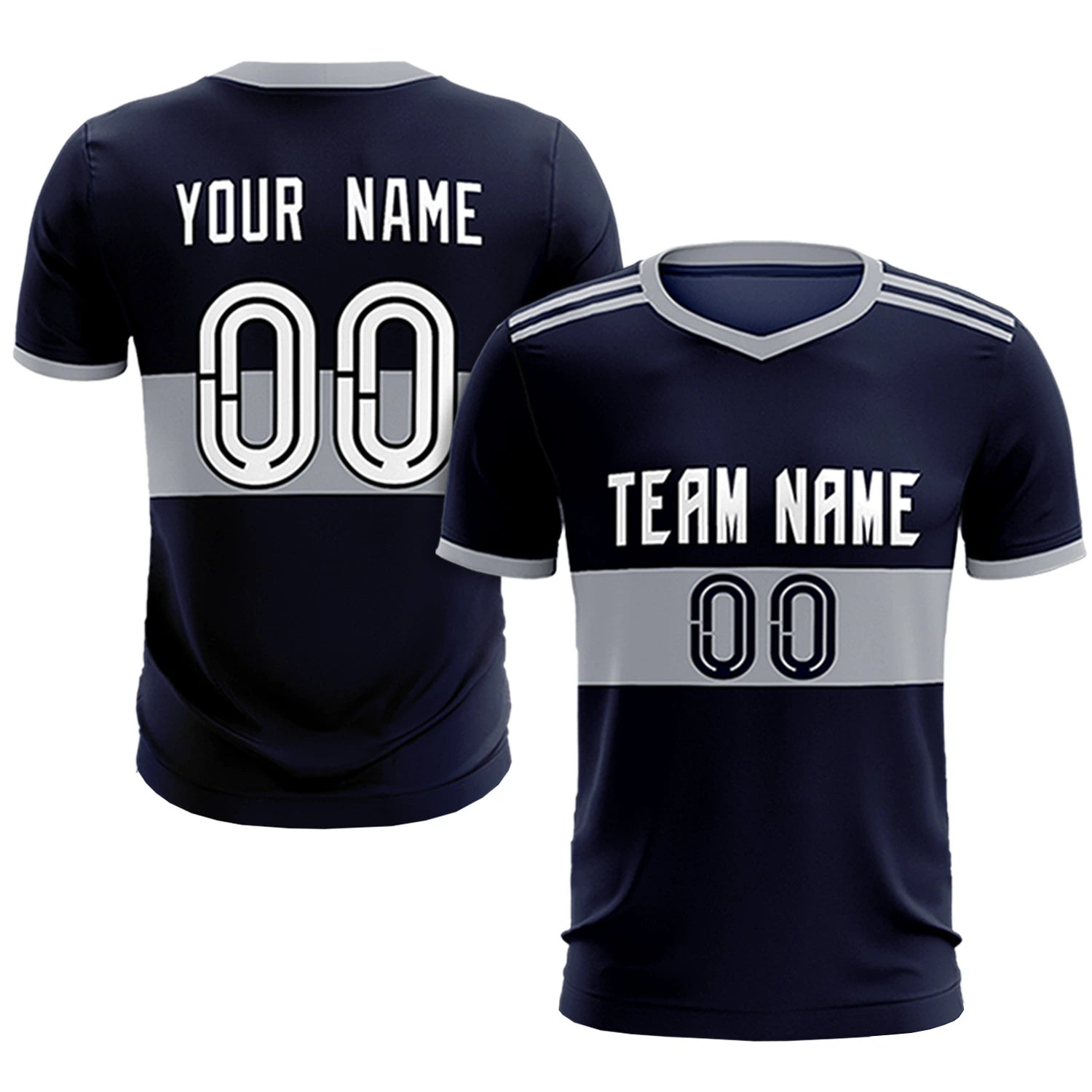 Custom Navy Gray Breathable Soccer Sets Jersey
