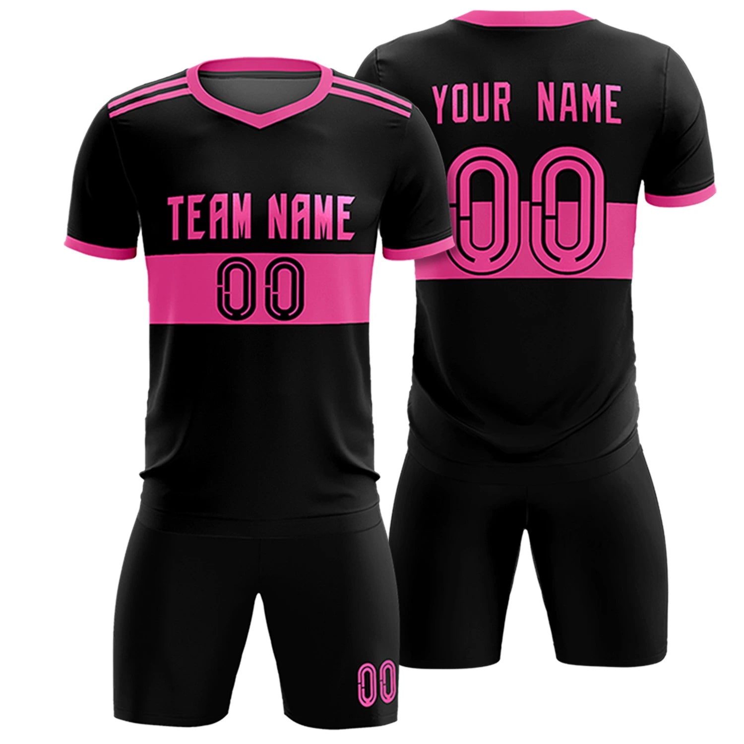 Custom Black Pink Breathable Soccer Sets Jersey