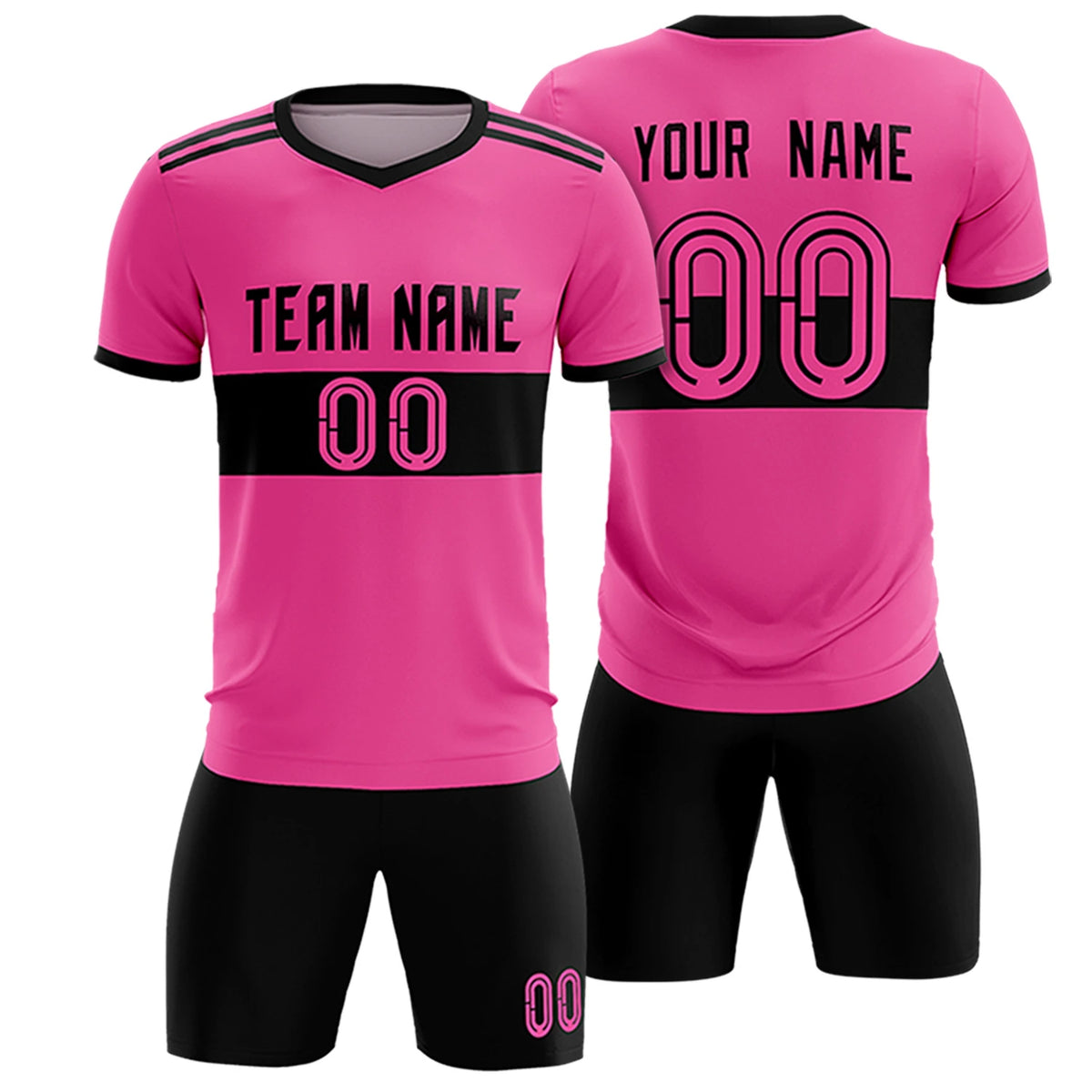 Custom Pink Black Breathable Soccer Sets Jersey