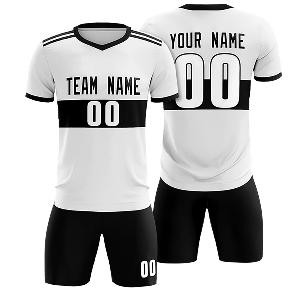 Custom White Black Breathable Soccer Sets Jersey