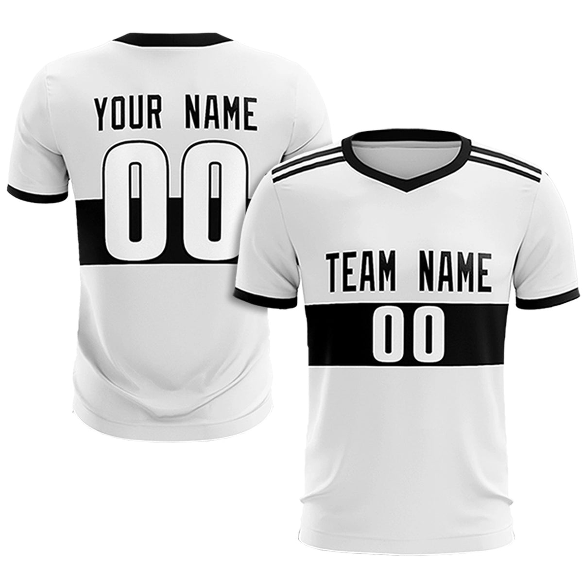 Custom White Black Breathable Soccer Sets Jersey