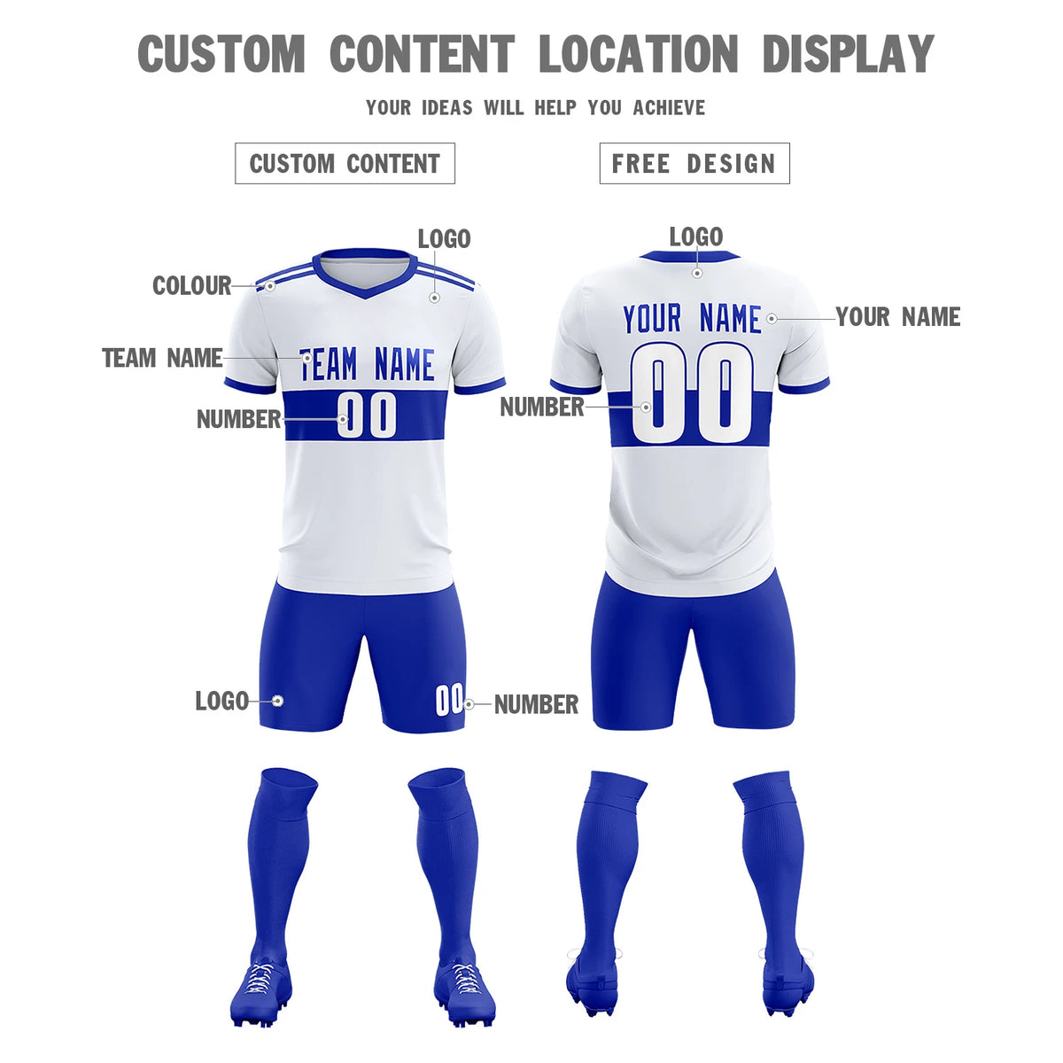 Custom White-Royal Blue Breathable Soccer Sets Jersey