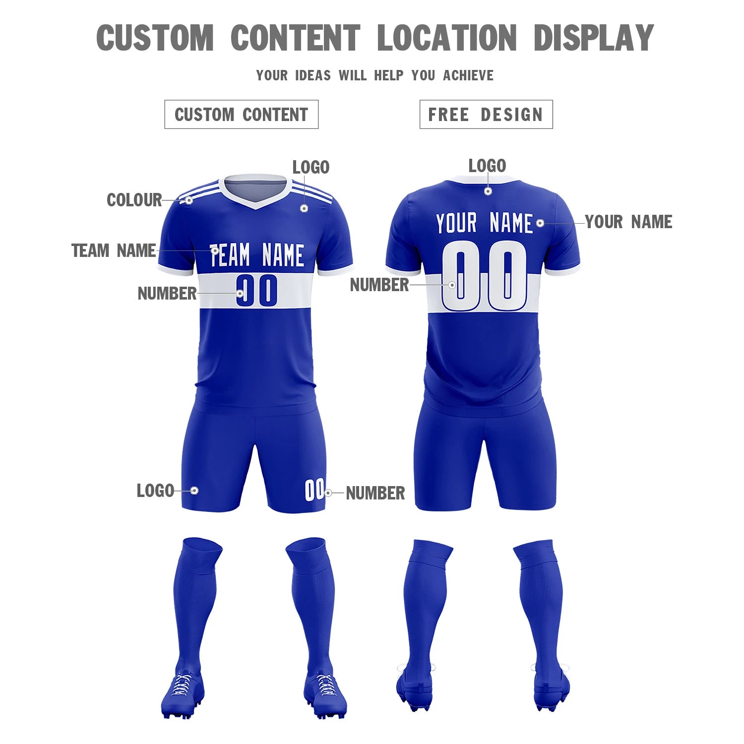 Custom Royal Blue-White Breathable Soccer Sets Jersey