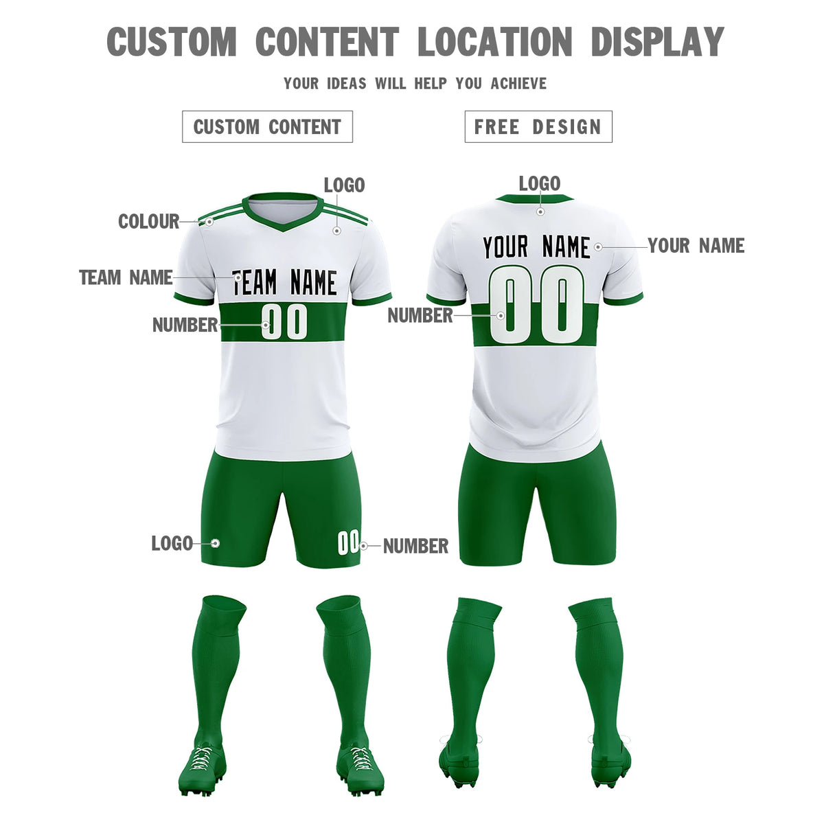 Custom White-Kelly Green Breathable Soccer Sets Jersey