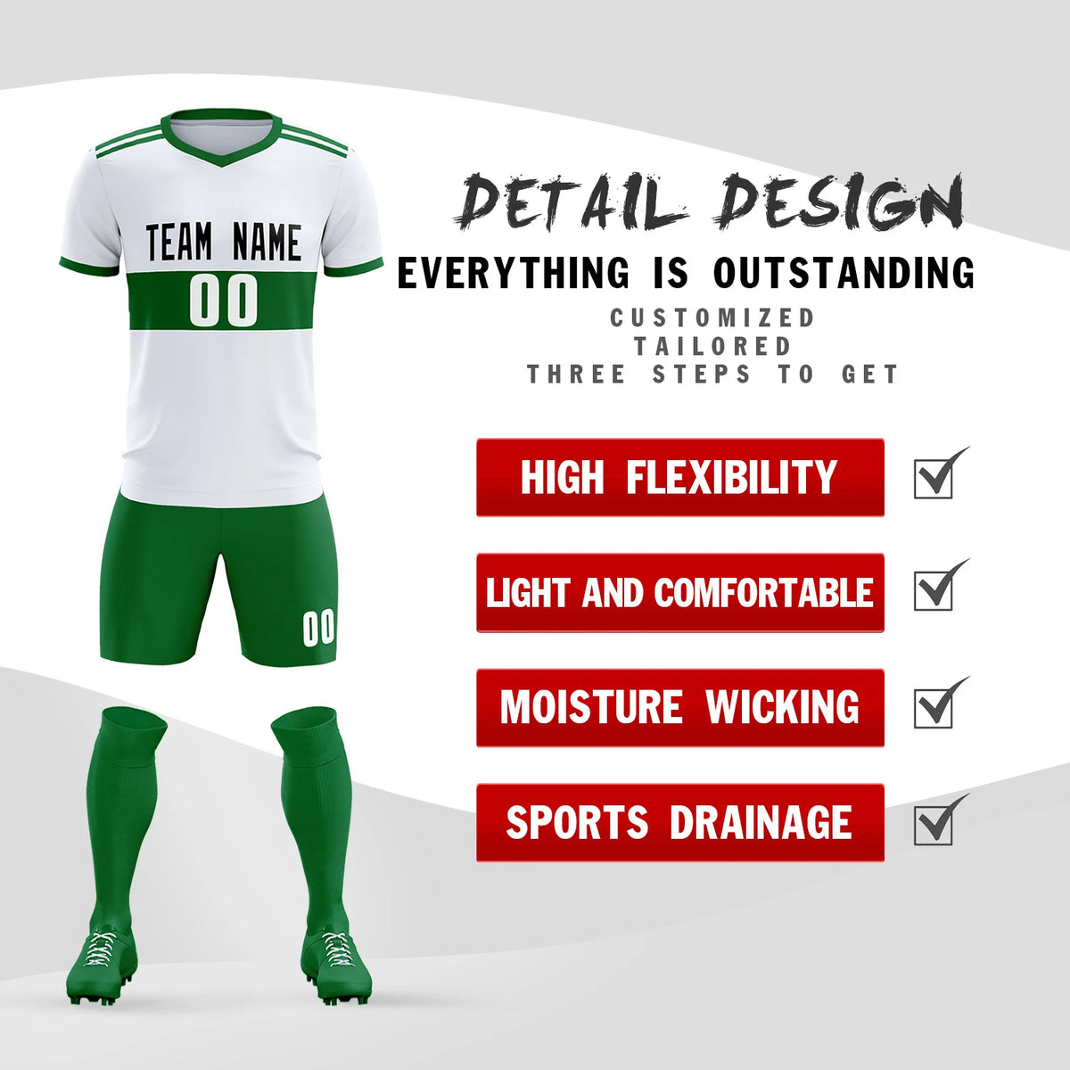 Custom White-Kelly Green Breathable Soccer Sets Jersey