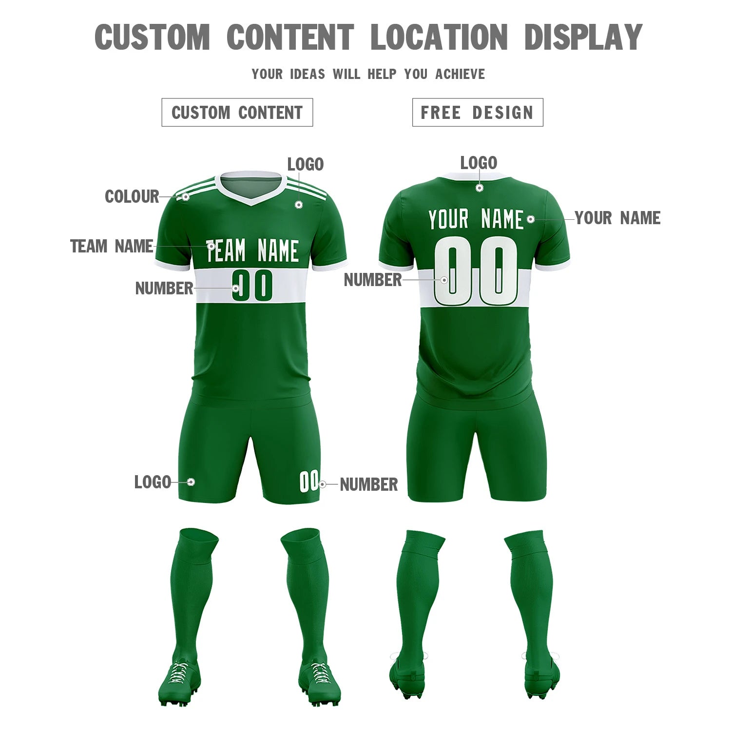 Custom Kelly Green-White Breathable Soccer Sets Jersey