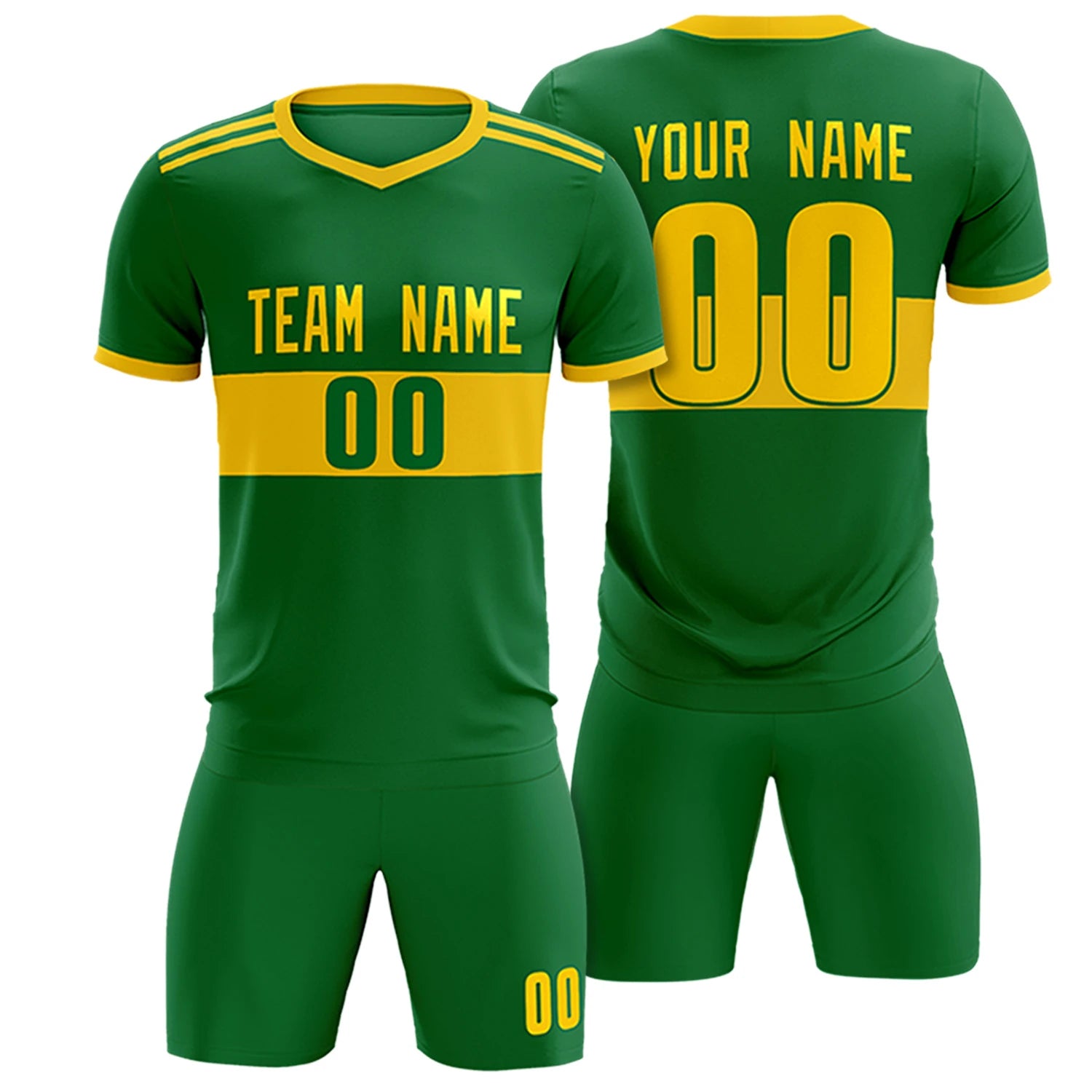 Custom Kelly Green-Gold 01 Breathable Soccer Sets Jersey