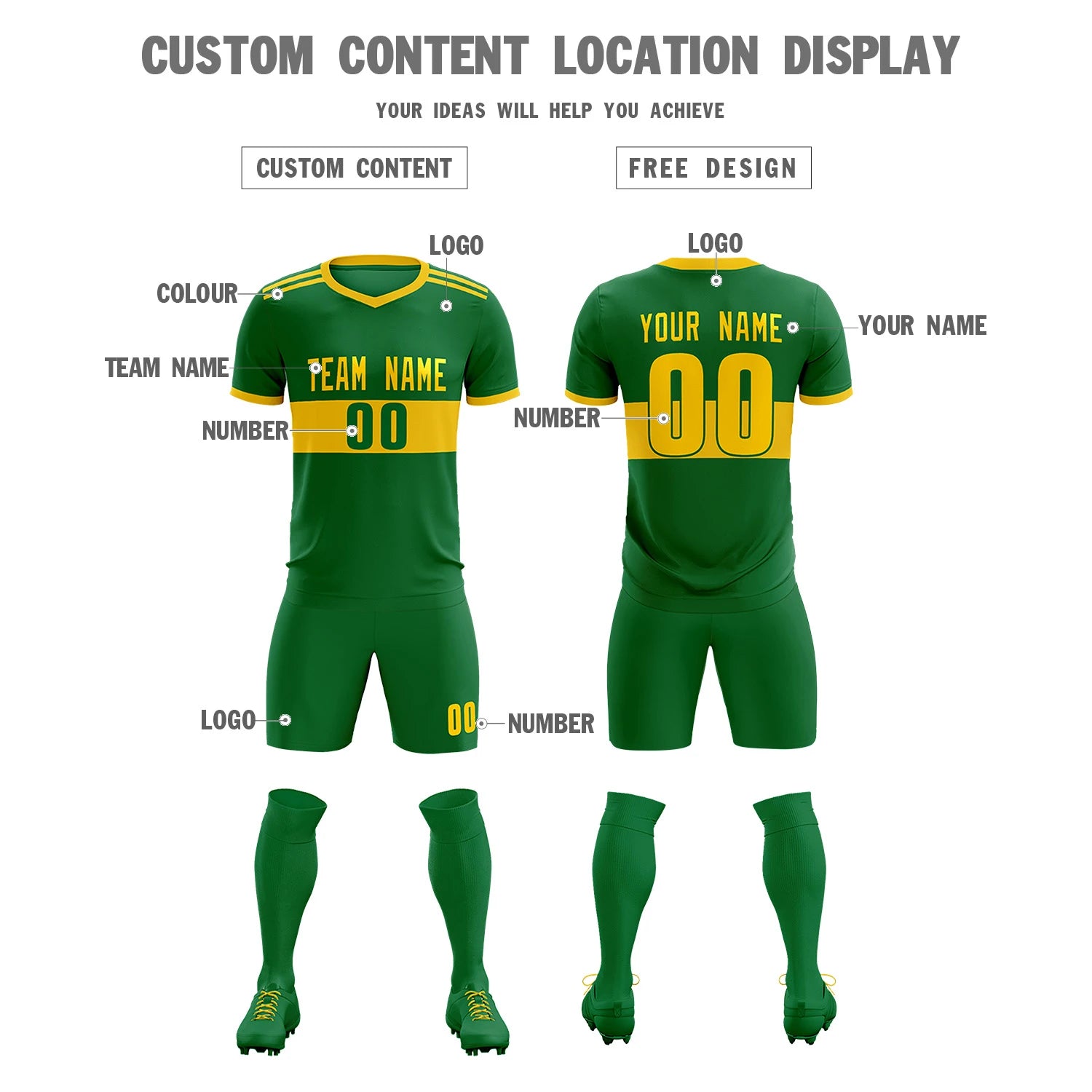 Custom Kelly Green-Gold 01 Breathable Soccer Sets Jersey