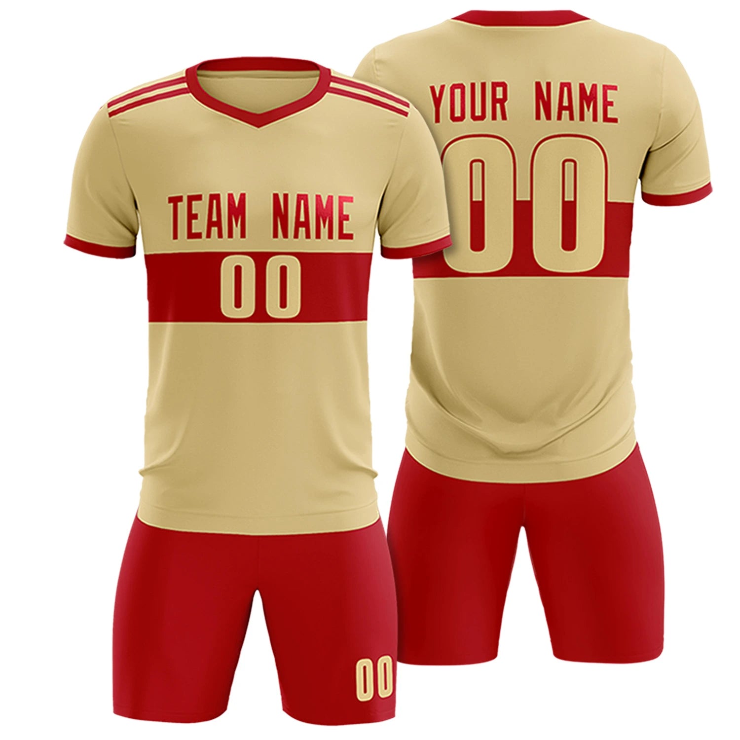 Custom Khaki Red Breathable Soccer Sets Jersey