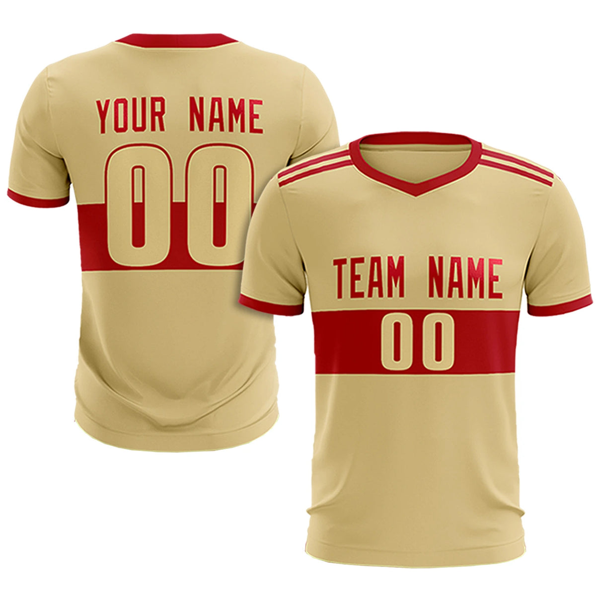 Custom Khaki Red Breathable Soccer Sets Jersey