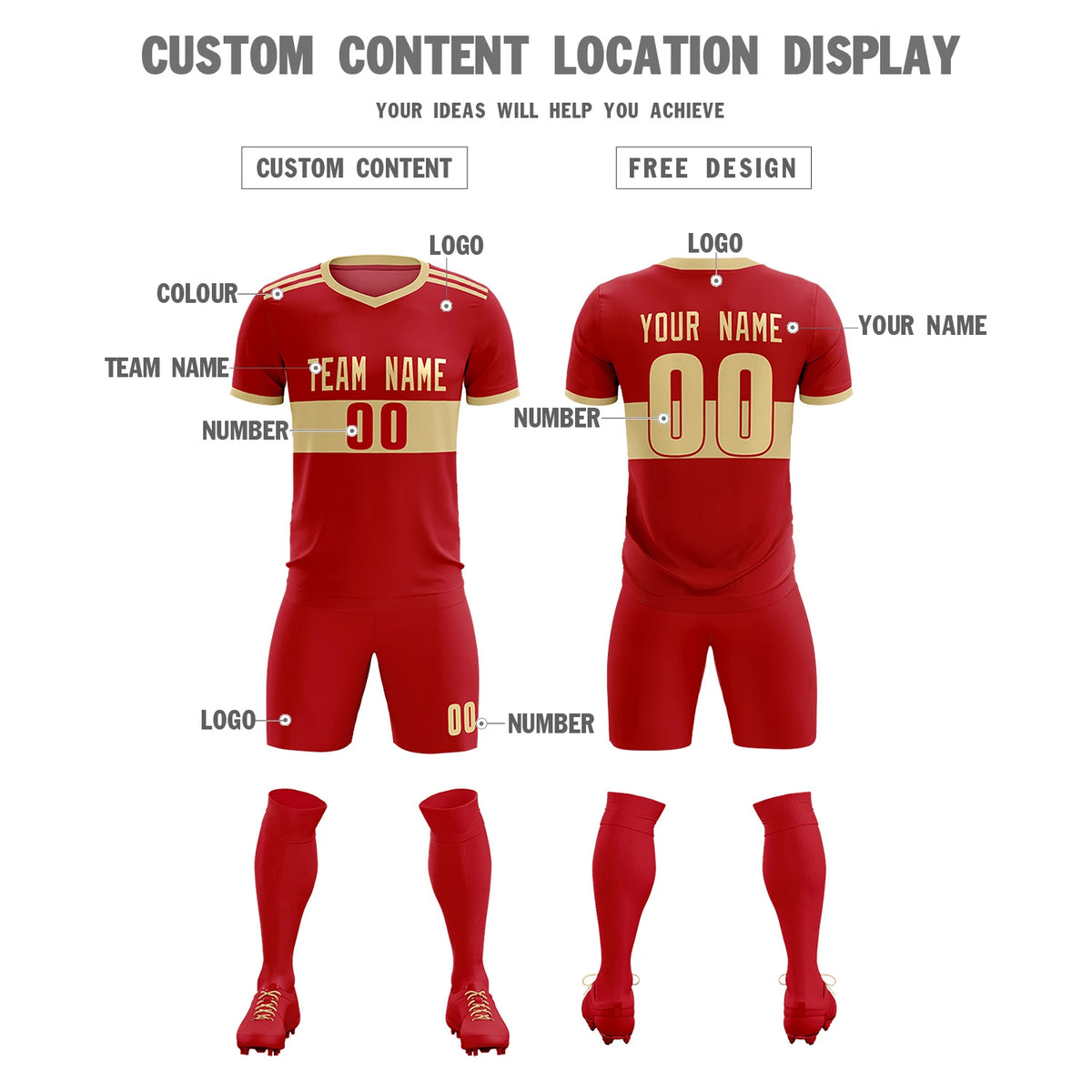 Custom Red Khaki Breathable Soccer Sets Jersey