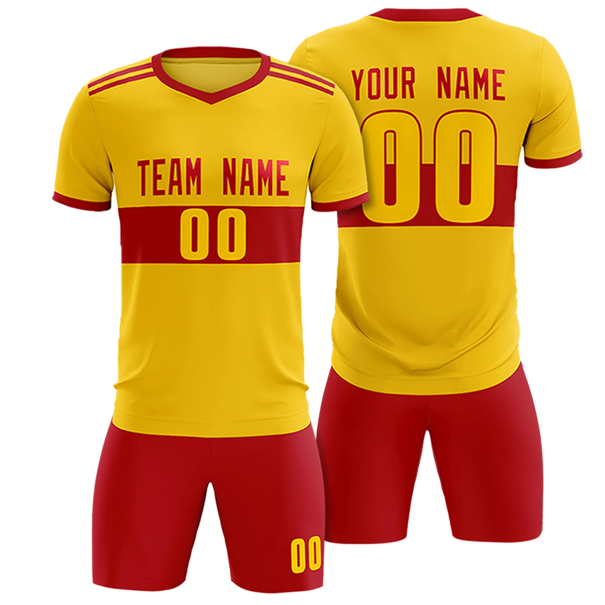 Custom Gold01 Red Breathable Soccer Sets Jersey