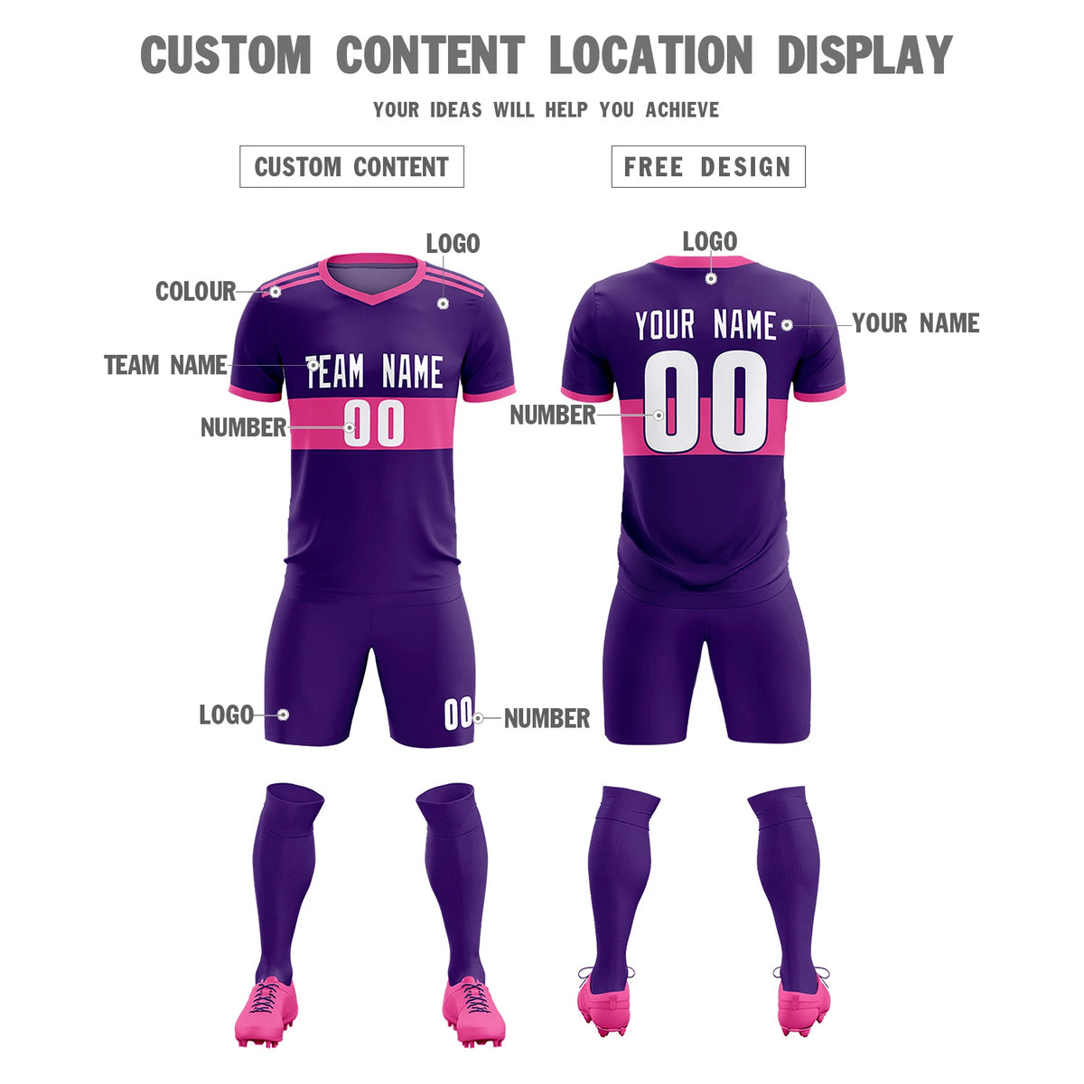 Custom Purple Pink Breathable Soccer Sets Jersey