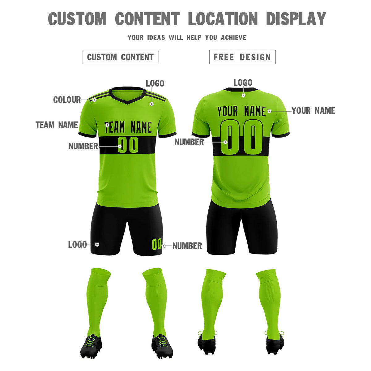 Custom Neon Green-Black Breathable Soccer Sets Jersey