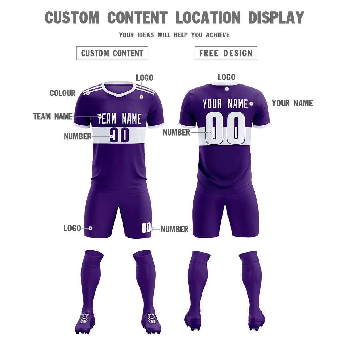 Custom Purple White Breathable Soccer Sets Jersey