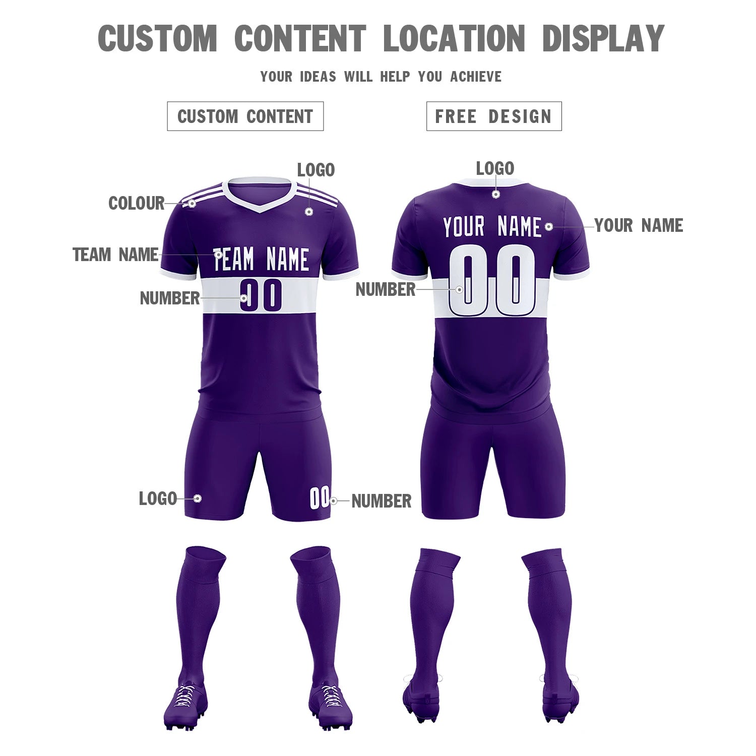 Custom Purple White Breathable Soccer Sets Jersey