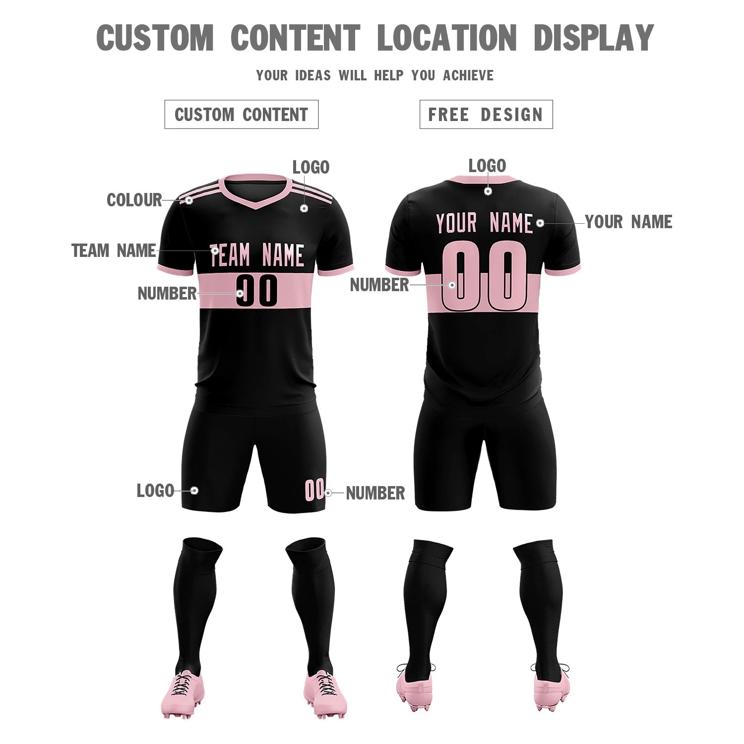 Custom Black-Light Pink Breathable Soccer Sets Jersey