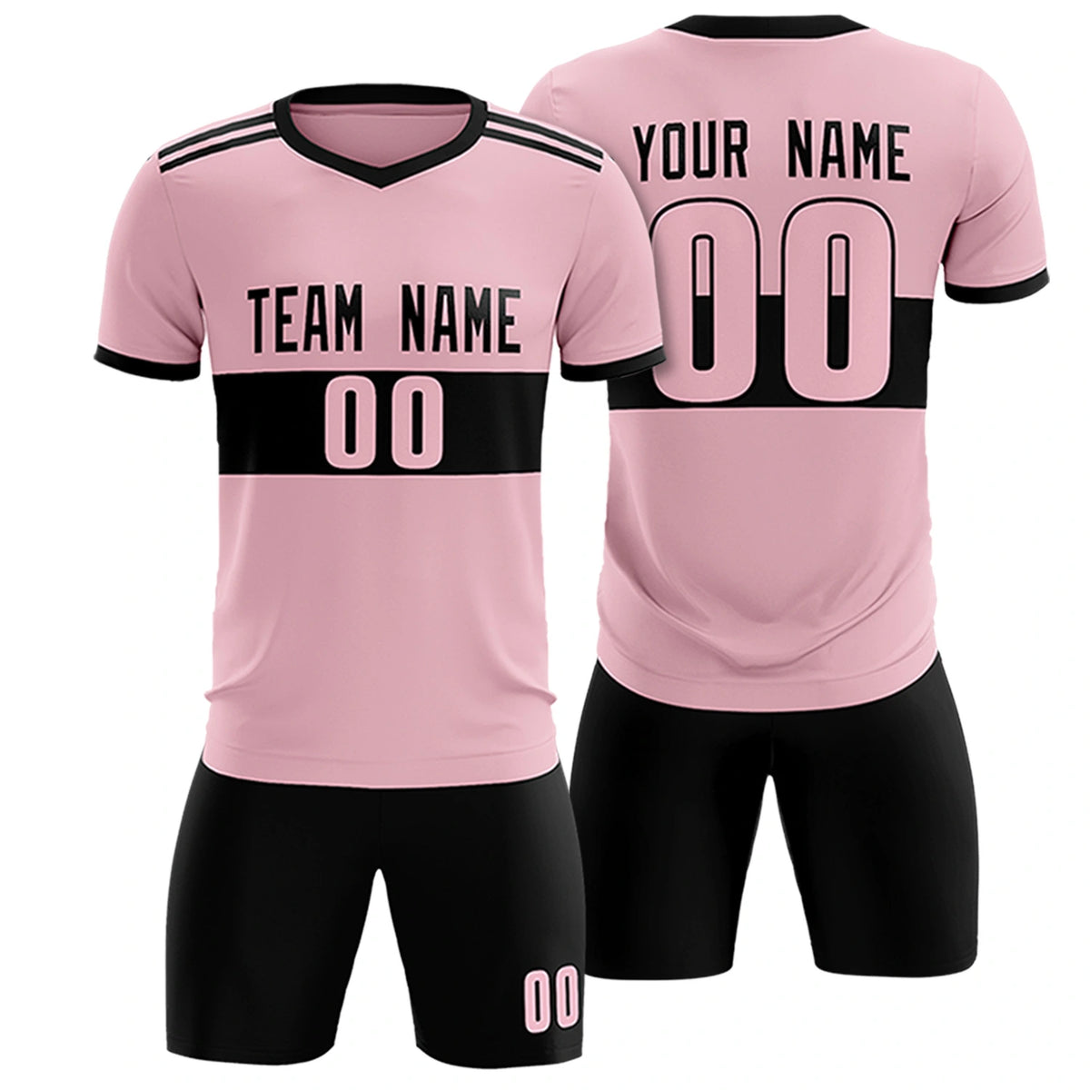 Custom Light Pink-Black Breathable Soccer Sets Jersey