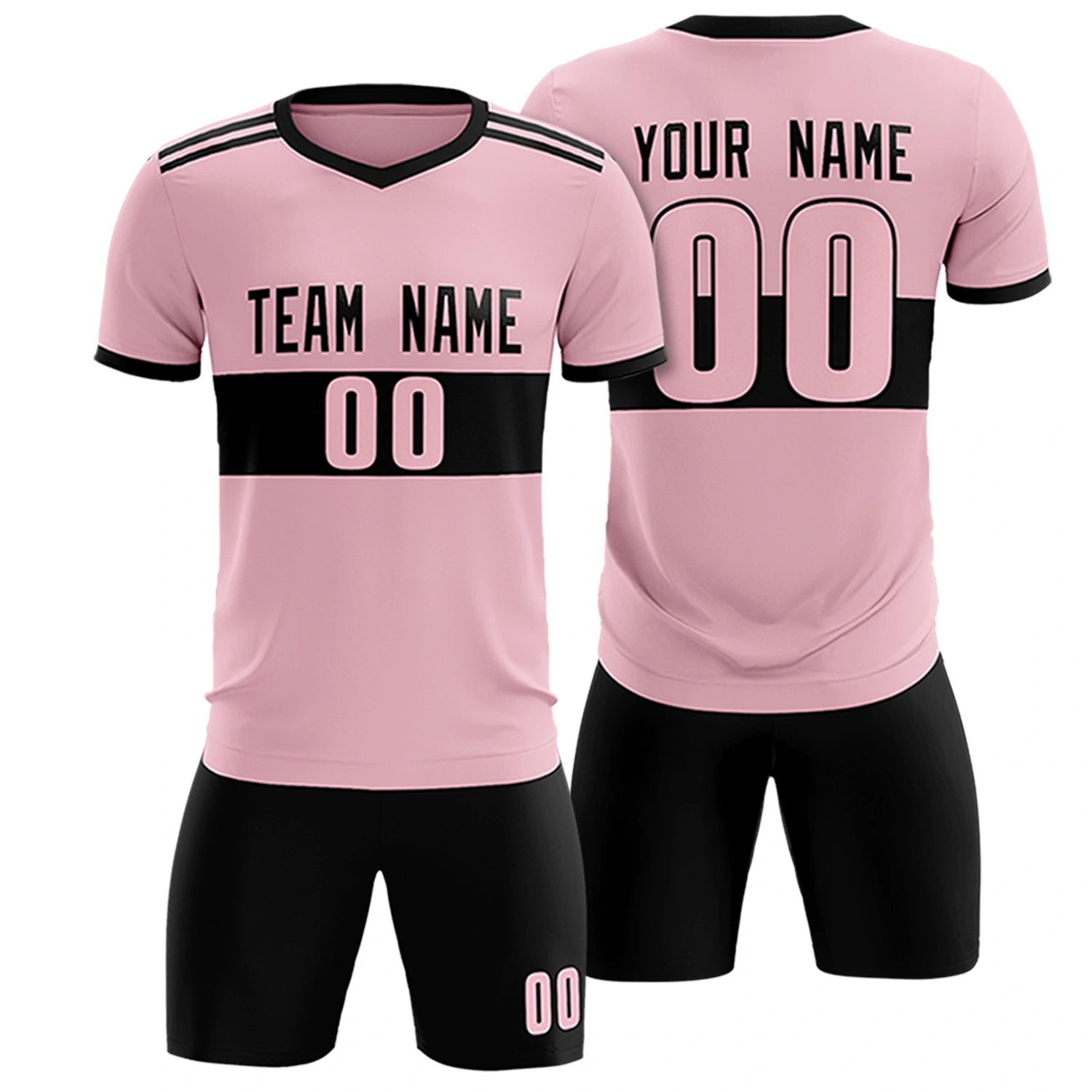 Custom Light Pink-Black Breathable Soccer Sets Jersey