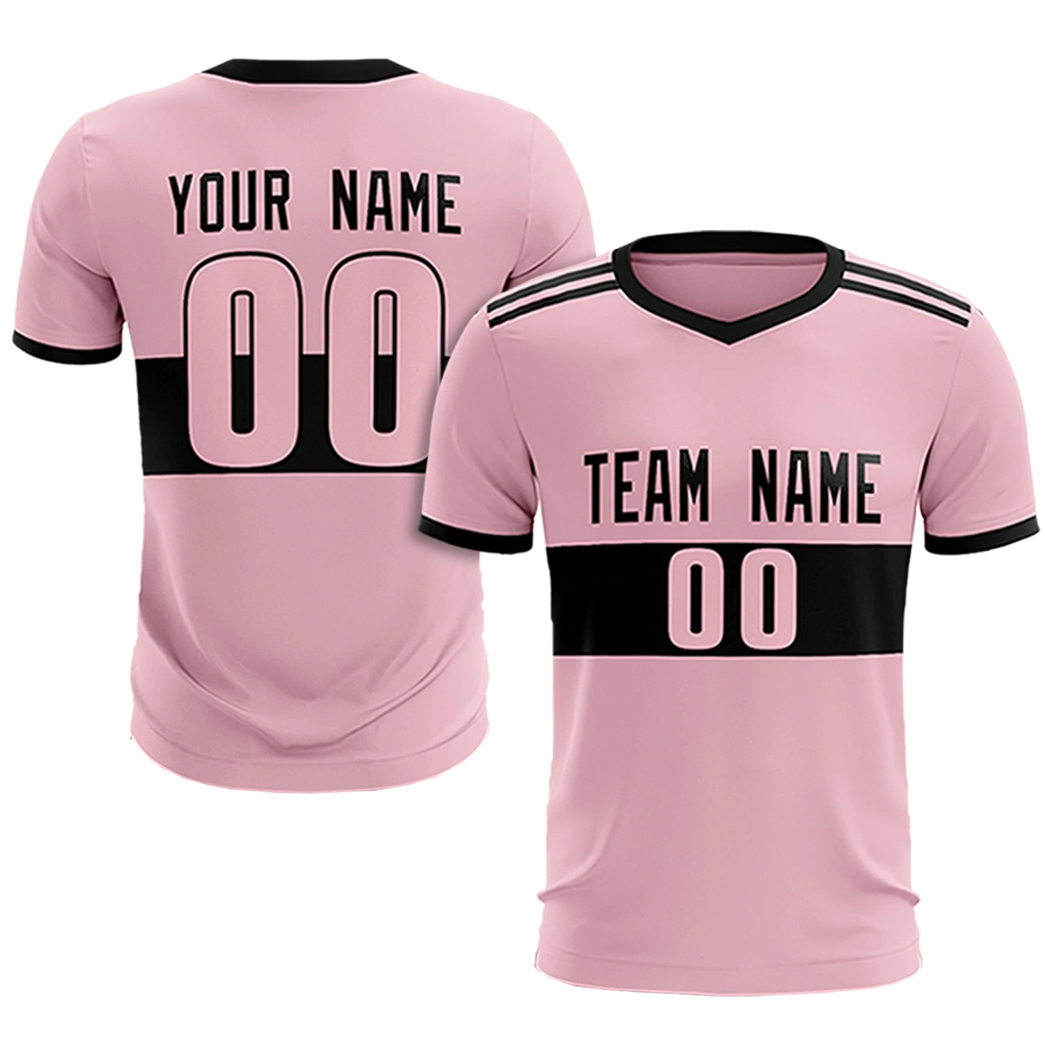 Custom Light Pink-Black Breathable Soccer Sets Jersey