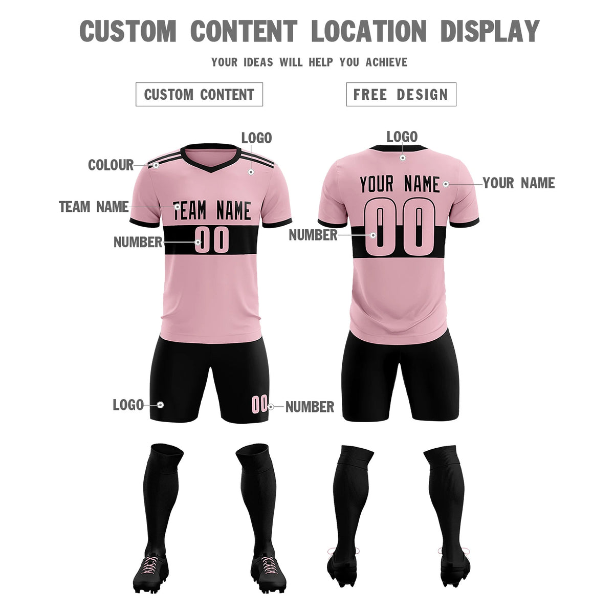 Custom Light Pink-Black Breathable Soccer Sets Jersey
