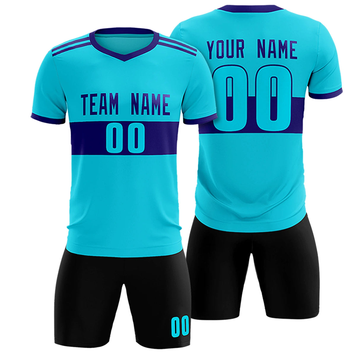 Custom Sky Blue-Black Breathable Soccer Sets Jersey