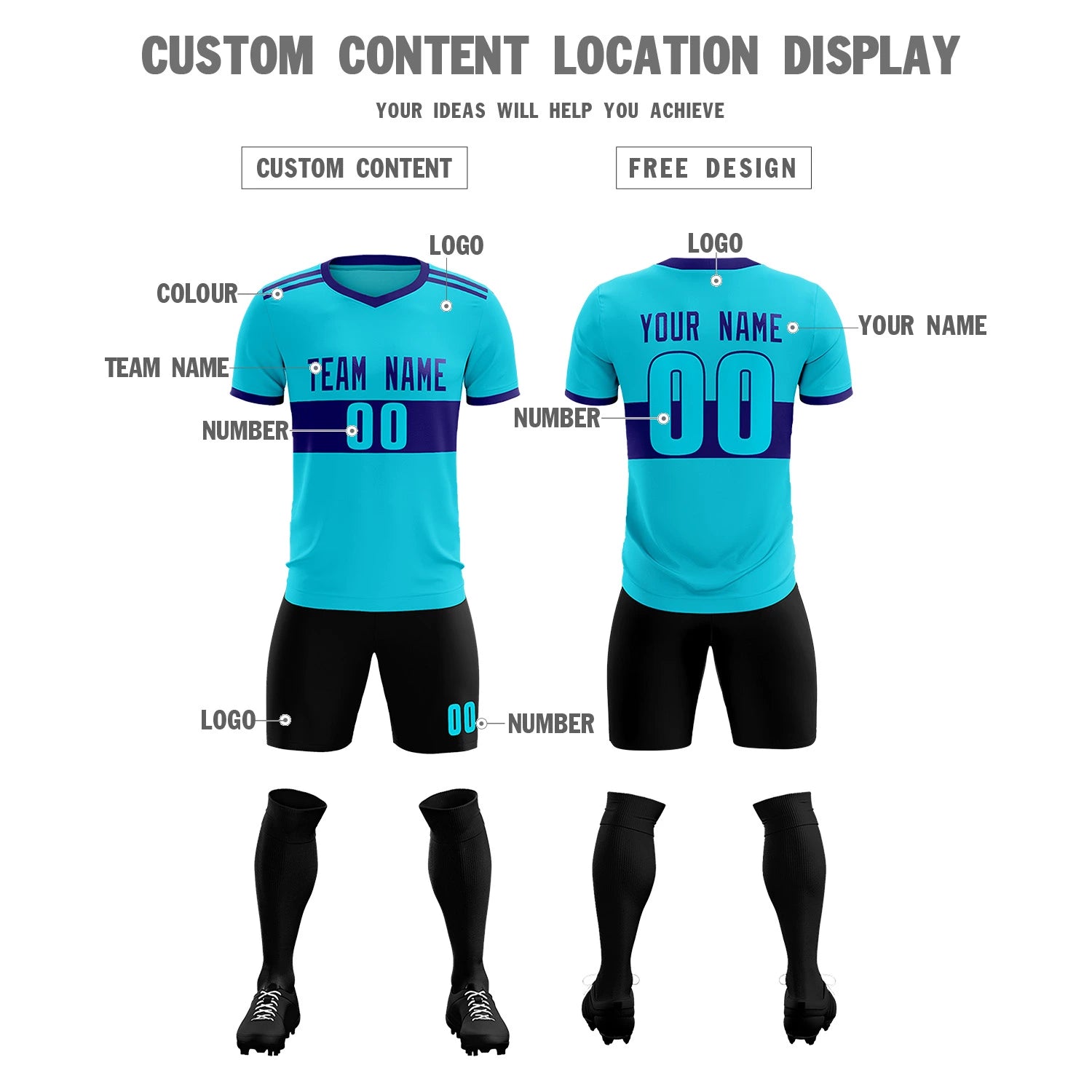 Custom Sky Blue-Black Breathable Soccer Sets Jersey