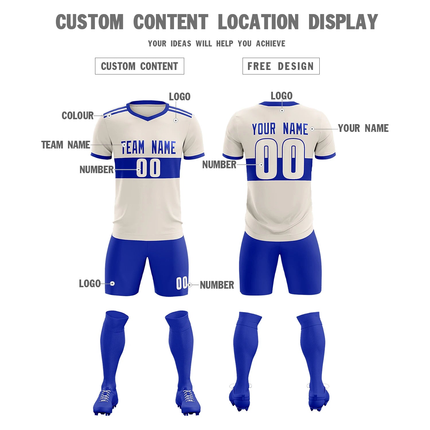 Custom Khaki-Royal Blue Breathable Soccer Sets Jersey