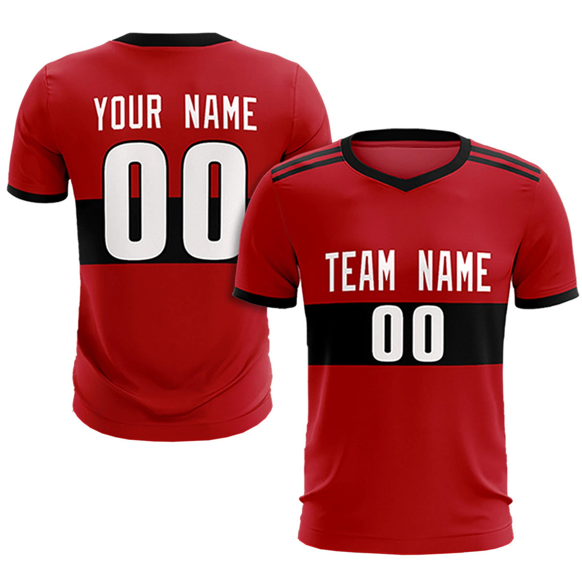Custom Red Black Breathable Soccer Sets Jersey