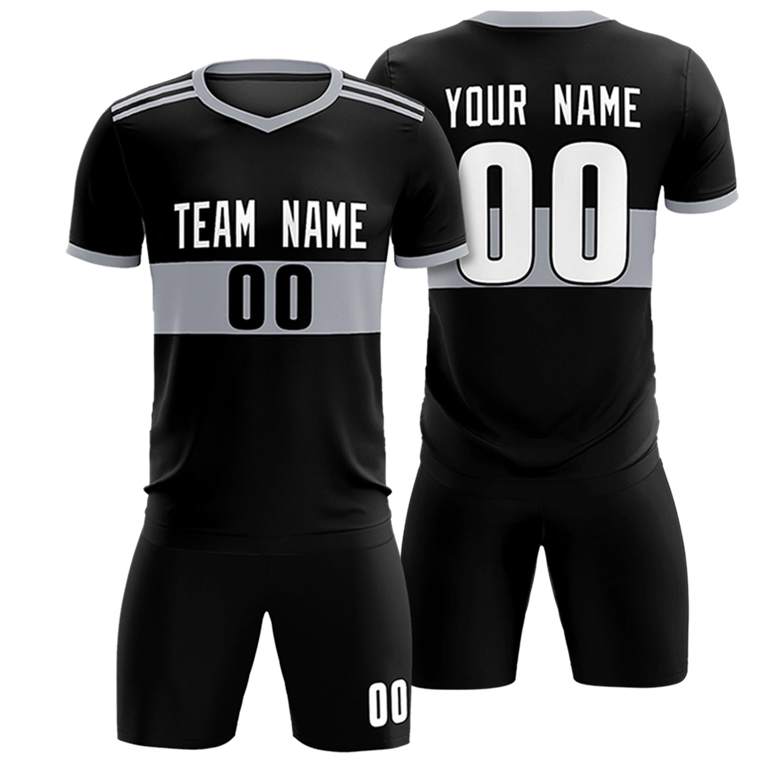 Custom Black Gray Breathable Soccer Sets Jersey