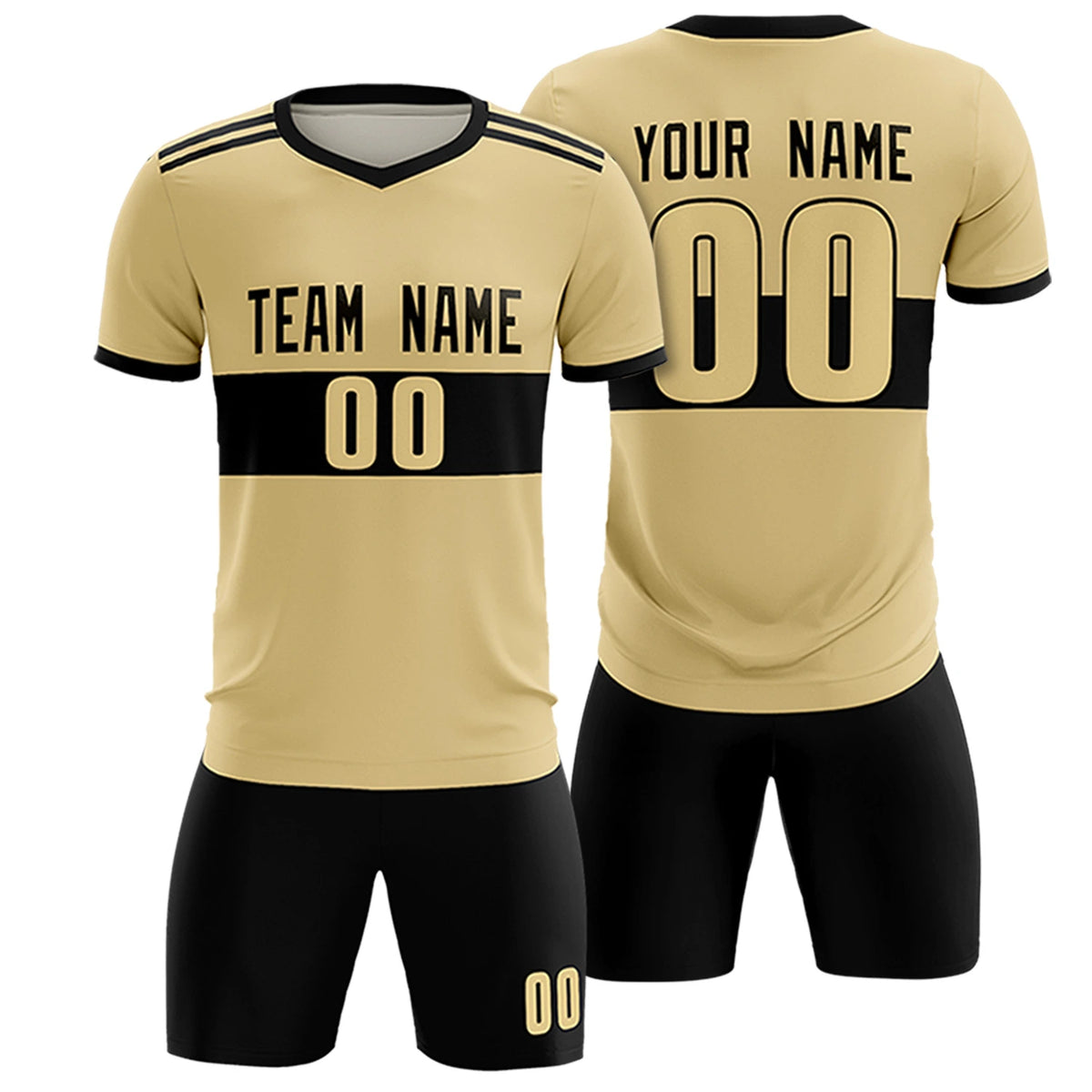 Custom Khaki Black Breathable Soccer Sets Jersey