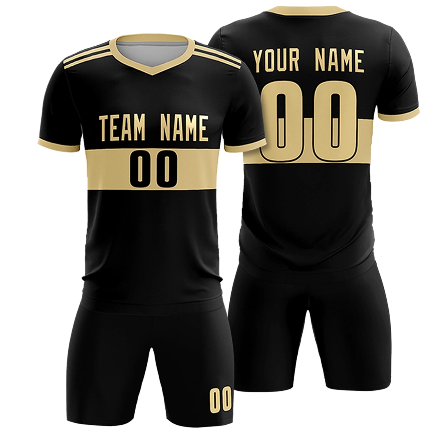 Custom Black Khaki Breathable Soccer Sets Jersey