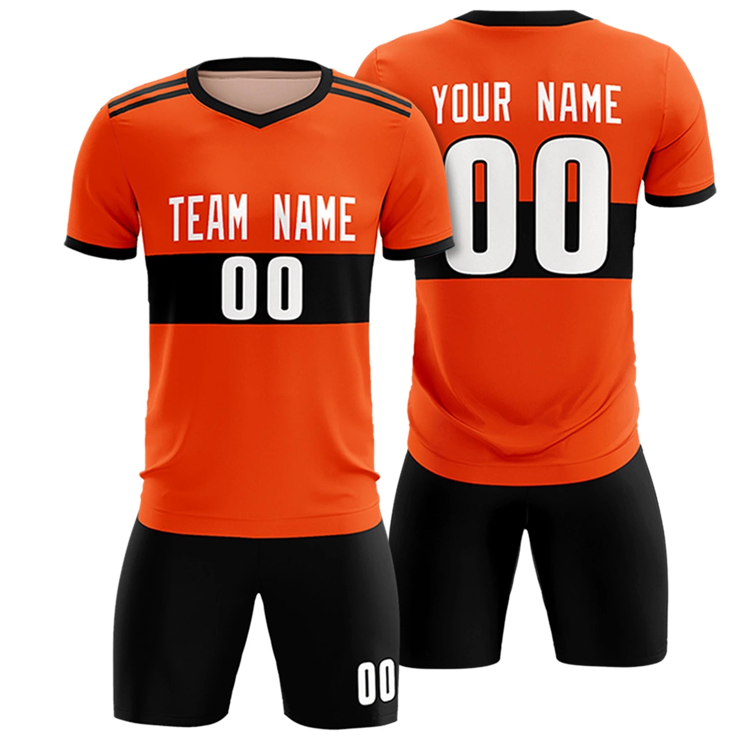 Custom Orange Black Breathable Soccer Sets Jersey