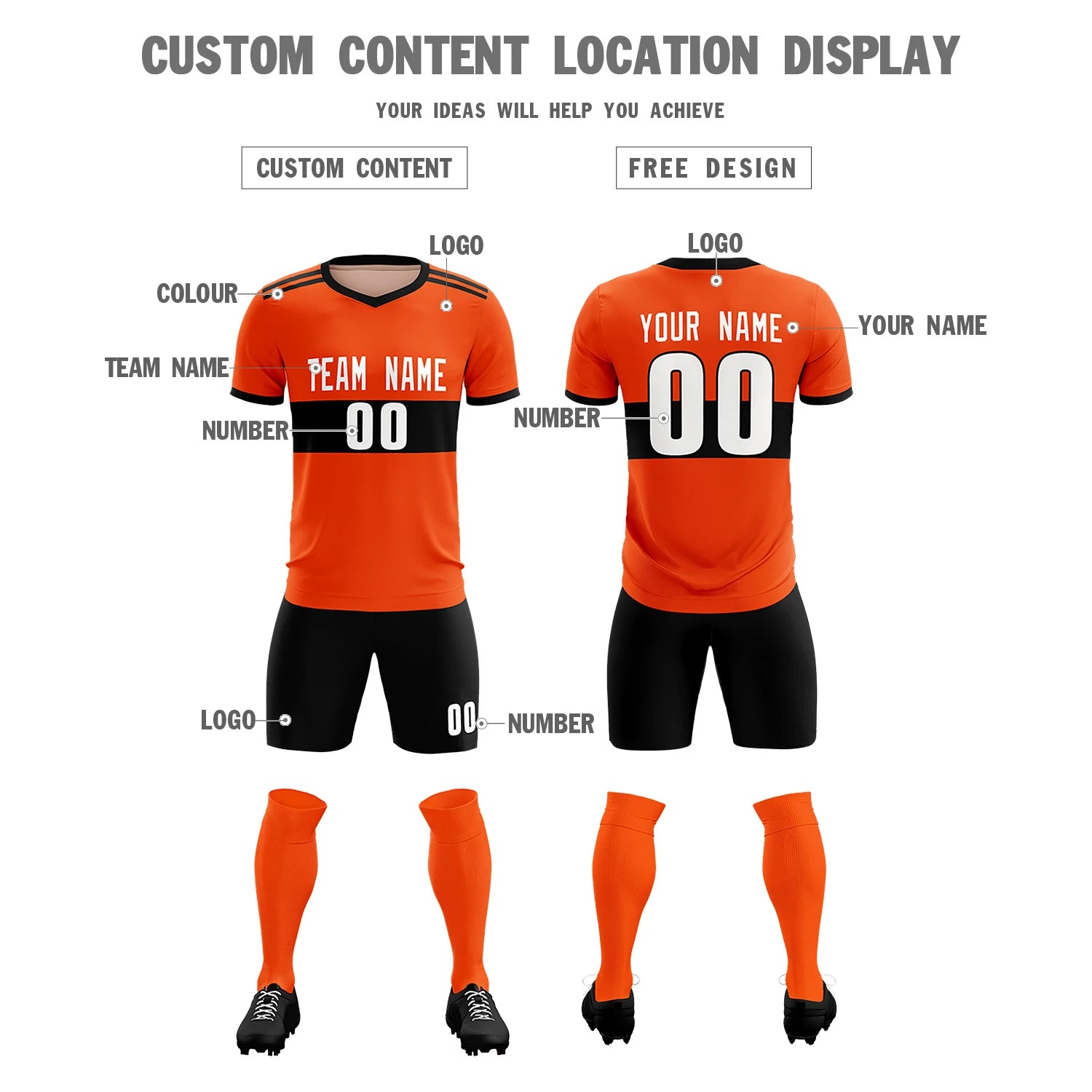 Custom Orange Black Breathable Soccer Sets Jersey