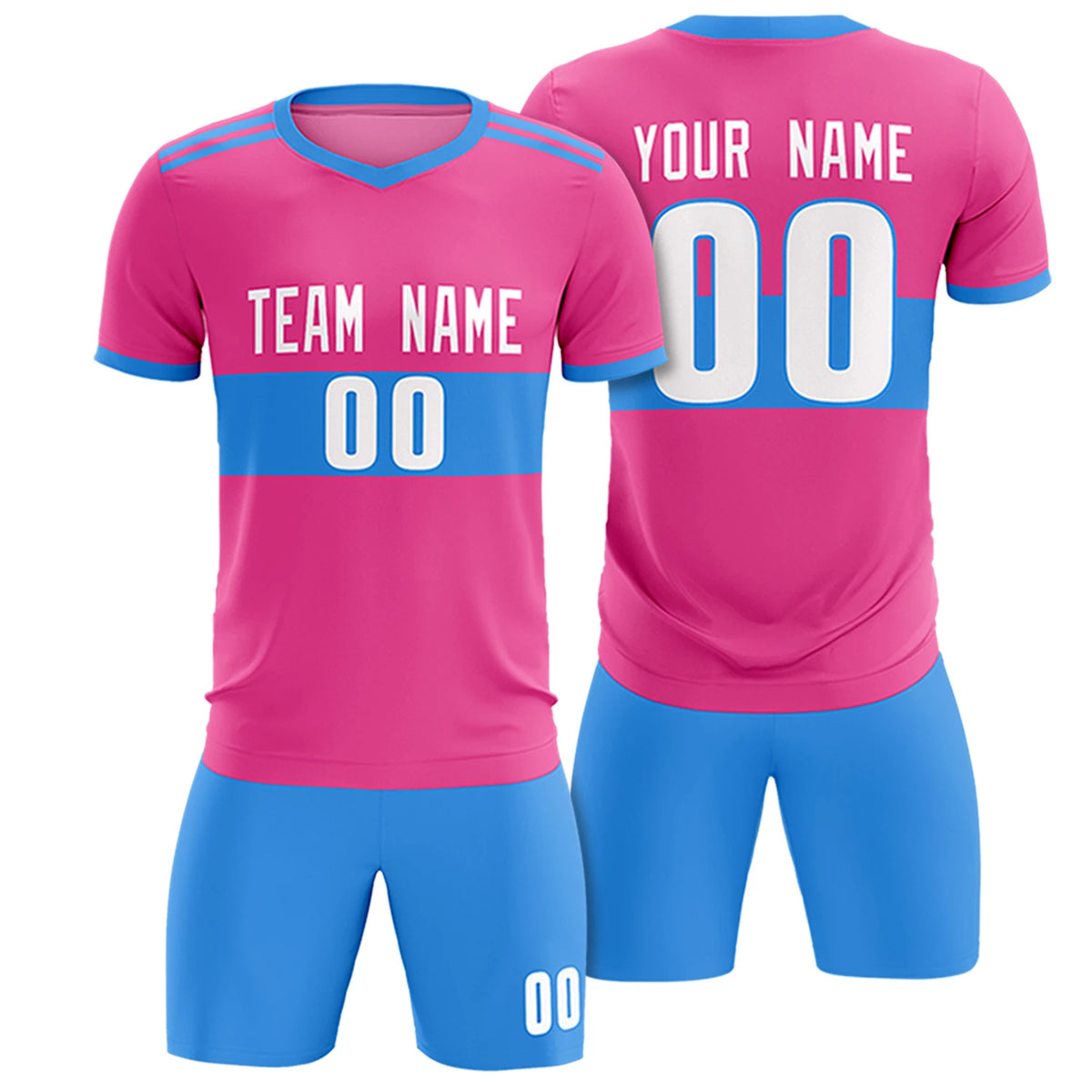 Custom Pink-Powder Blue Breathable Soccer Sets Jersey