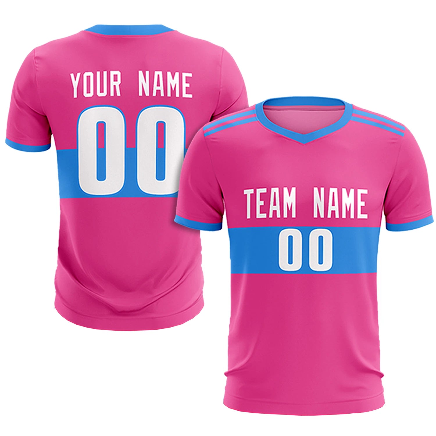 Custom Pink-Powder Blue Breathable Soccer Sets Jersey