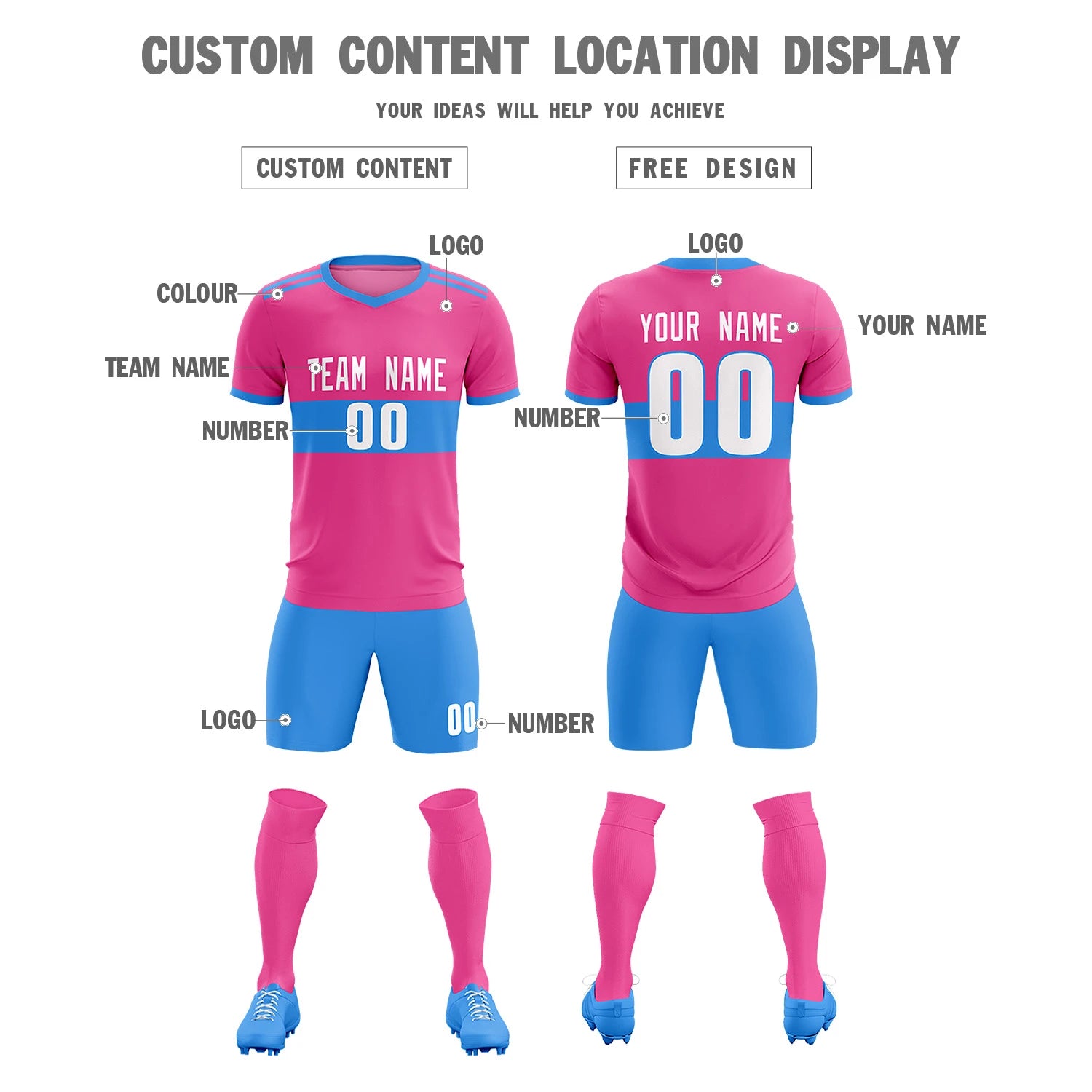 Custom Pink-Powder Blue Breathable Soccer Sets Jersey