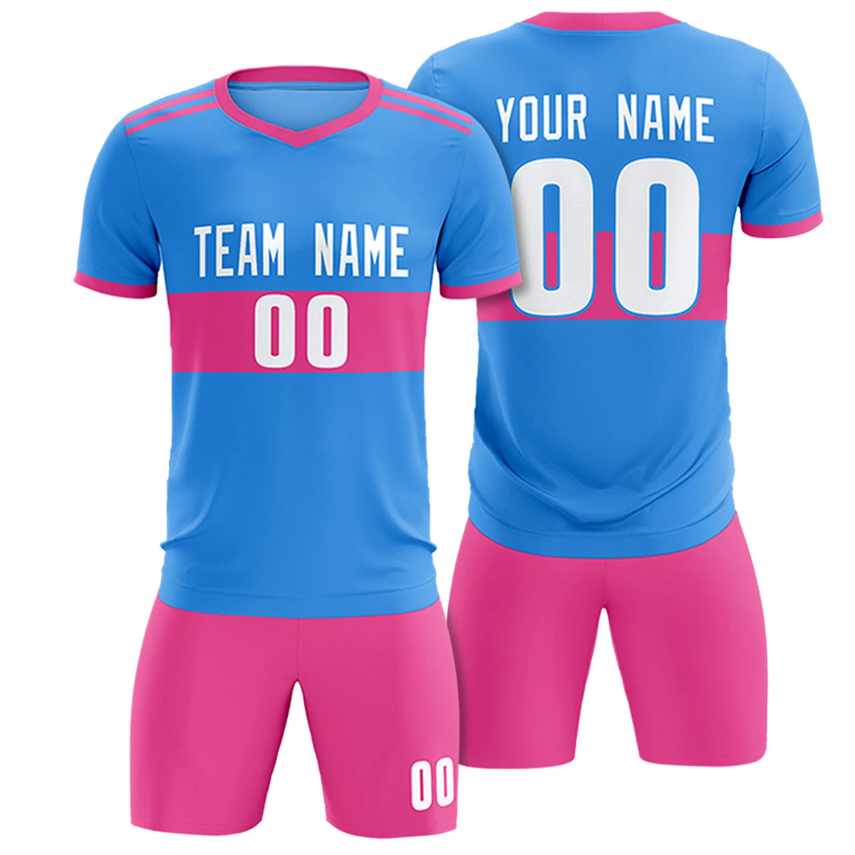 Custom Powder Blue-Pink Breathable Soccer Sets Jersey