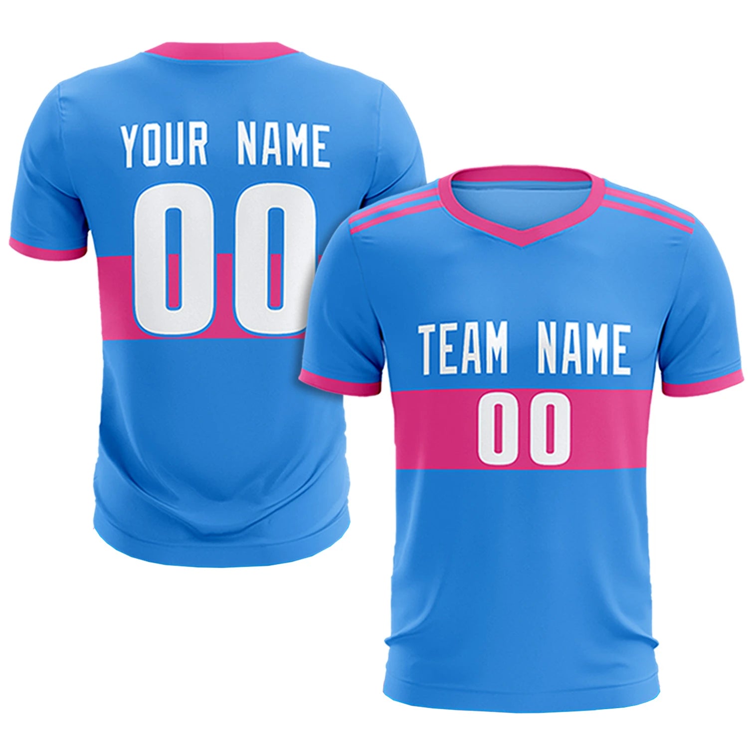 Custom Powder Blue-Pink Breathable Soccer Sets Jersey