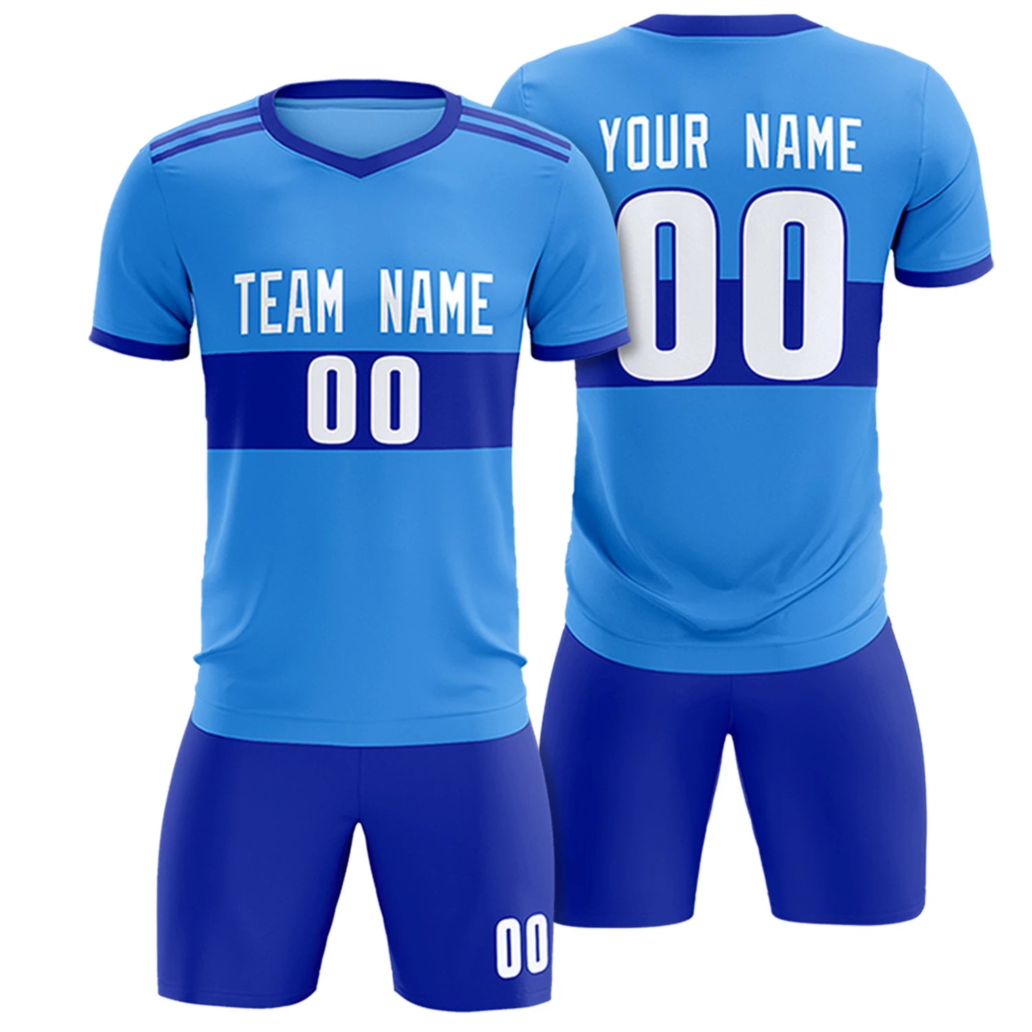 Custom Powder Blue-Royal Blue Breathable Soccer Sets Jersey